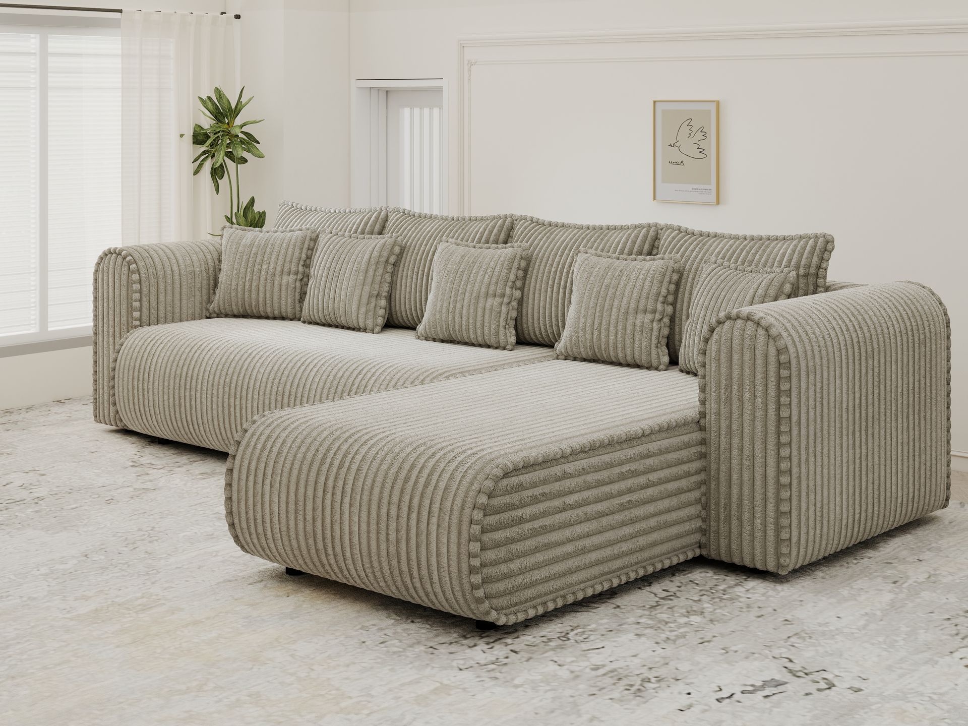 Colțar extensibil dumonde cu ladă de depozitare si sezut confortabil din spuma high-density, Monaco XL Tilia Capucino II 340x185 cm