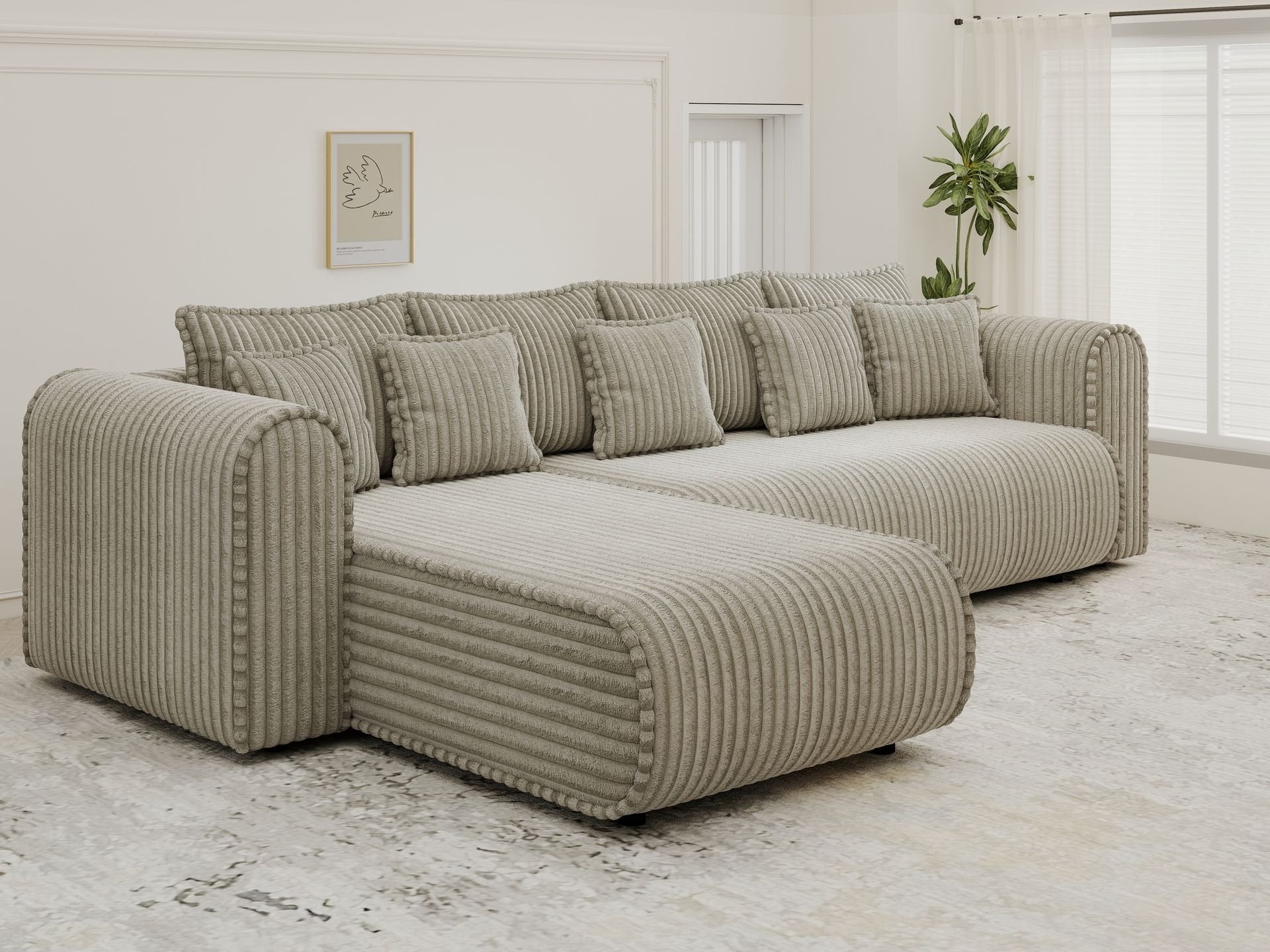 Colțar extensibil dumonde cu ladă de depozitare si sezut confortabil din spuma high-density, Monaco XL Tilia Capucino 340x185 cm