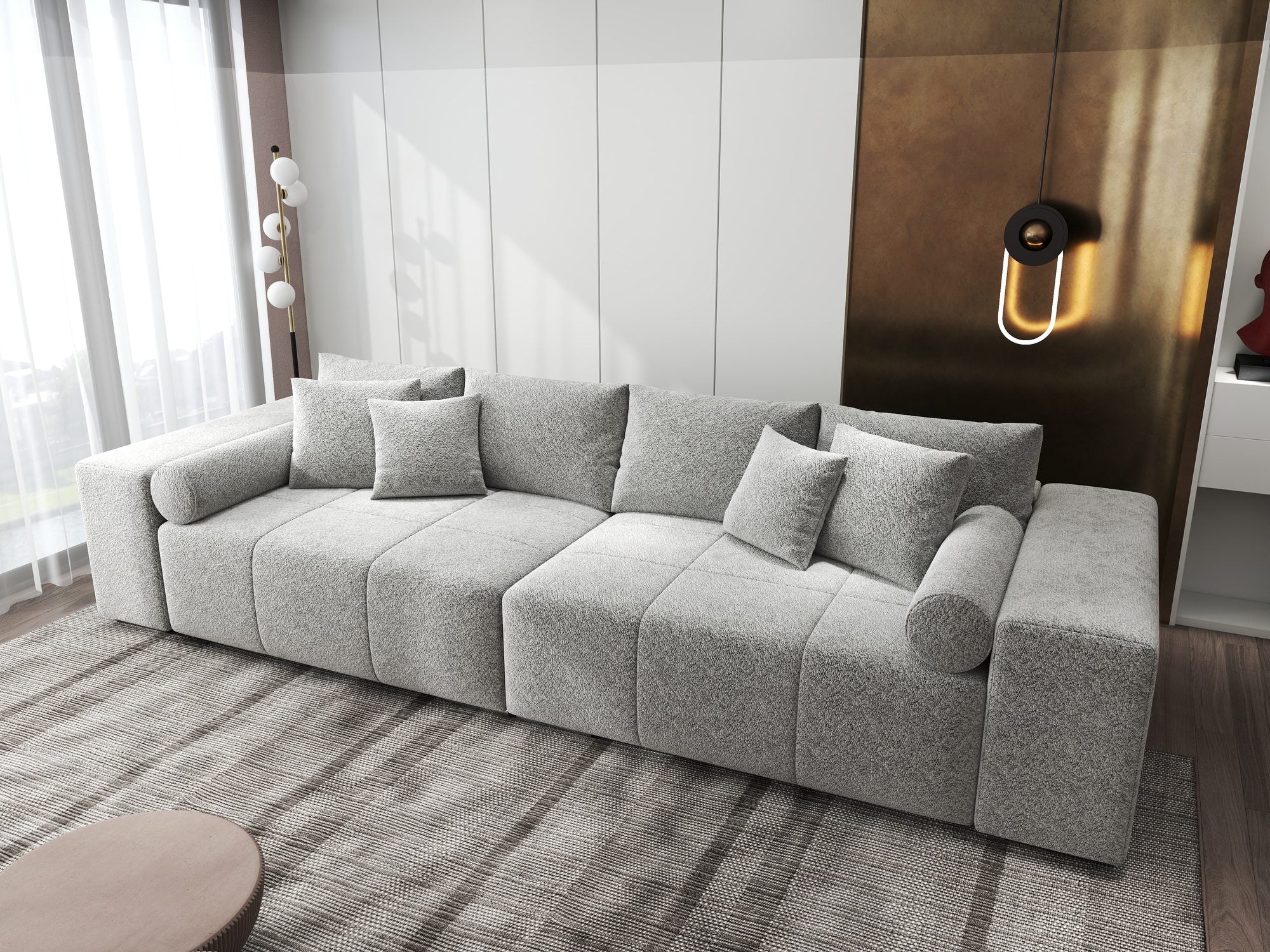 Canapea extensibilă dumonde cu ladă de depozitare si sezut confortabil din spuma high-density, Marbela XXL Arena Gri 15 290x100 cm