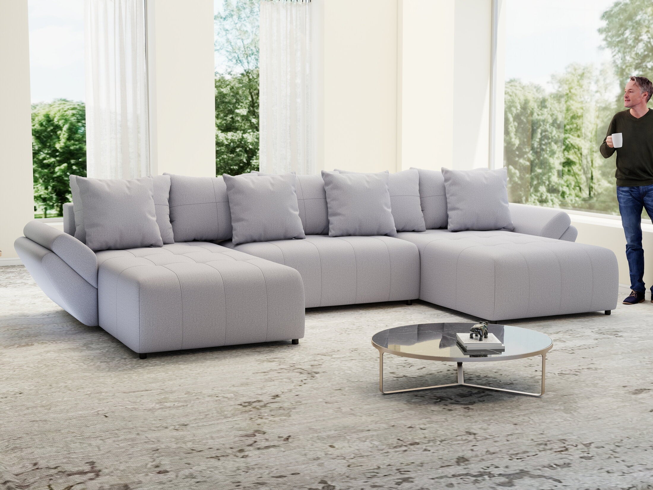 Colțar extensibil dumonde cu ladă de depozitare si sezut confortabil din spuma high-density, Berlin U Enjoy Gri 400x185 cm