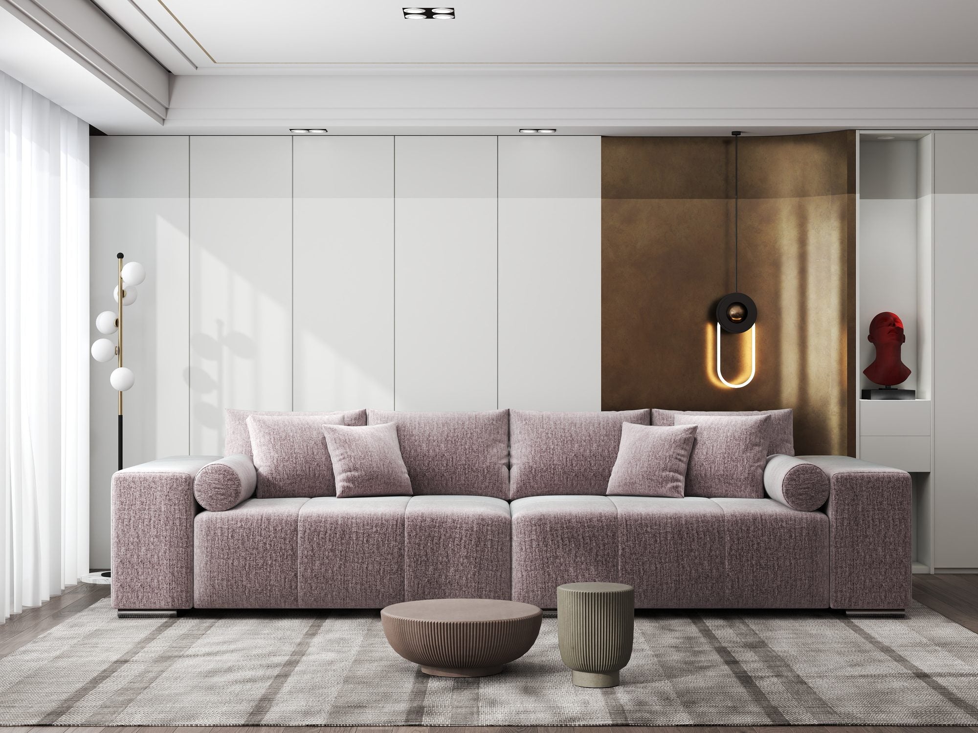 Canapea extensibilă dumonde cu ladă de depozitare si sezut confortabil din spuma high-density, Marbela XXL Monolith Roz Pudrat 62 290x100 cm