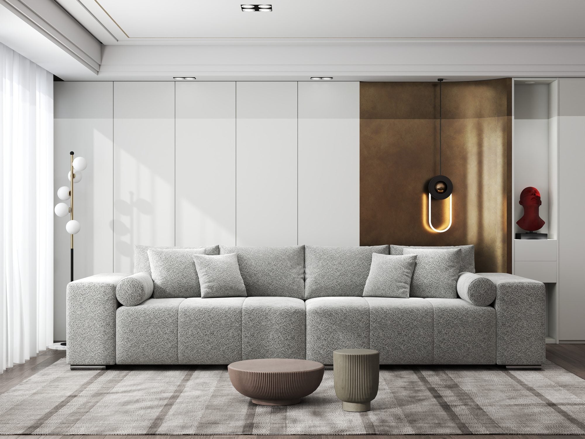 Canapea extensibilă dumonde cu ladă de depozitare si sezut confortabil din spuma high-density, Marbela XXL Arena Gri 15 290x100 cm