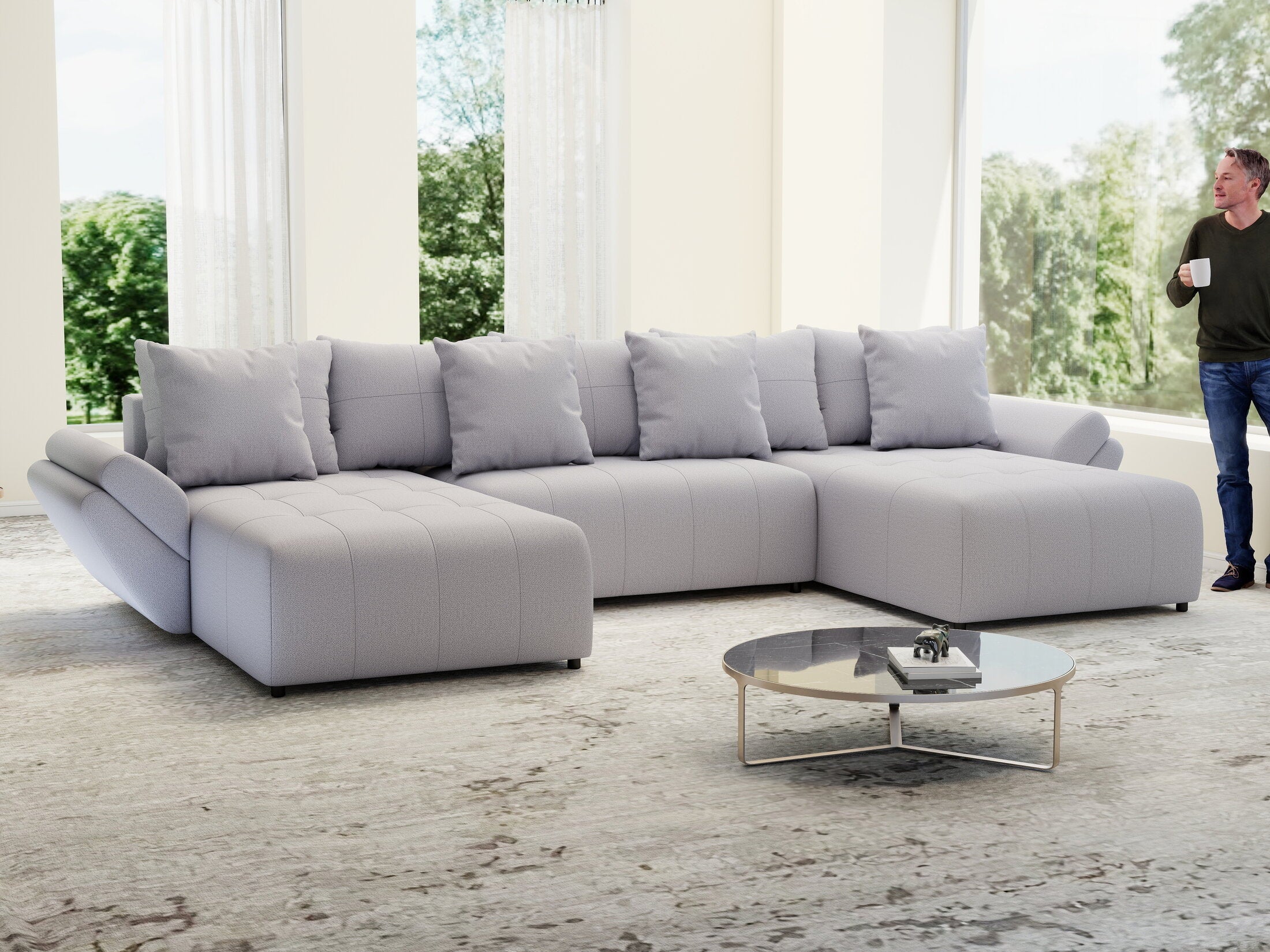Colțar extensibil dumonde cu ladă de depozitare si sezut confortabil din spuma high-density, Berlin U Enjoy Gri 400x185 cm