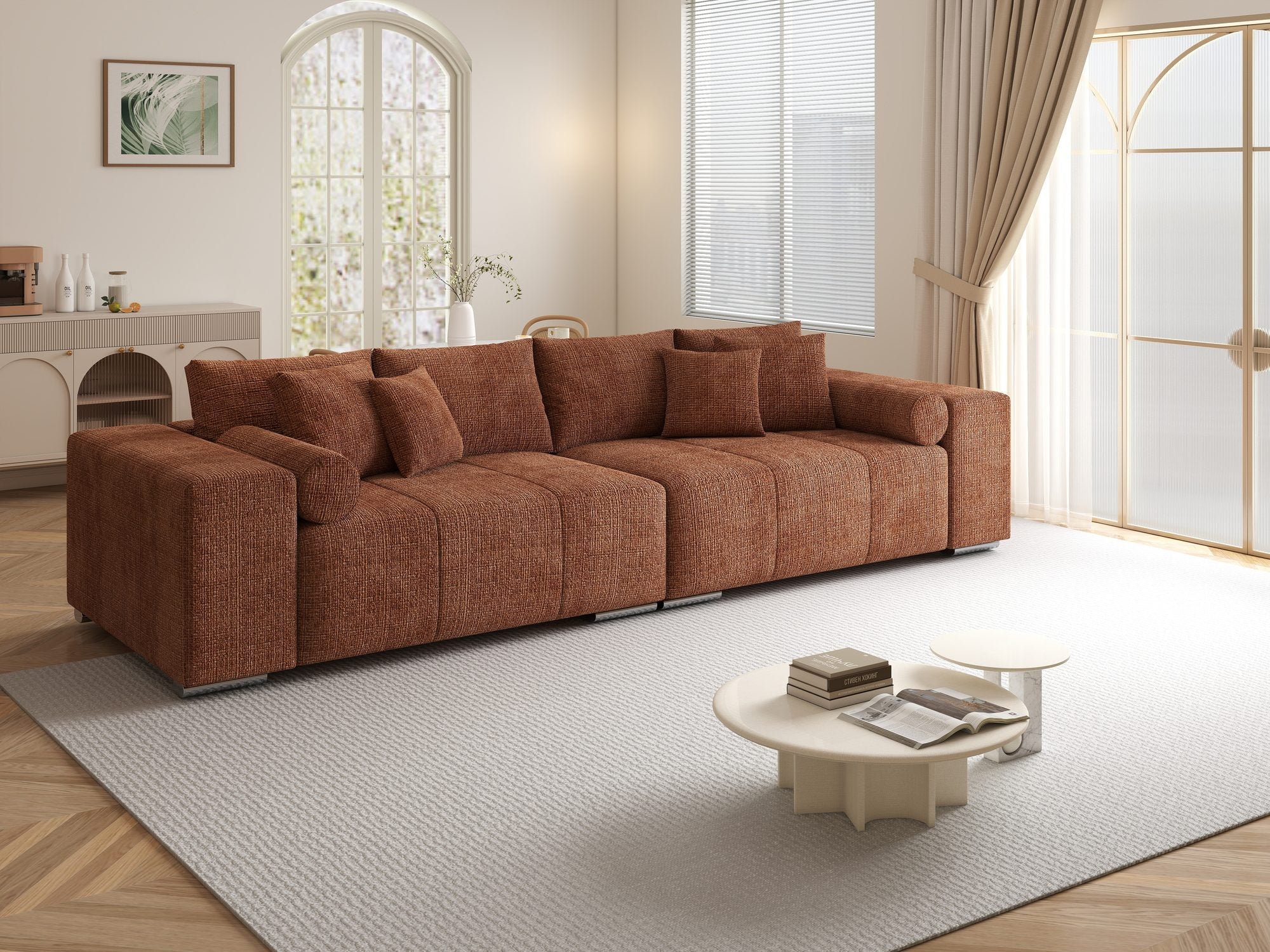 Canapea extensibilă dumonde cu ladă de depozitare si sezut confortabil din spuma high-density, Marbela XXL Cremona Teracota 52 290x100 cm