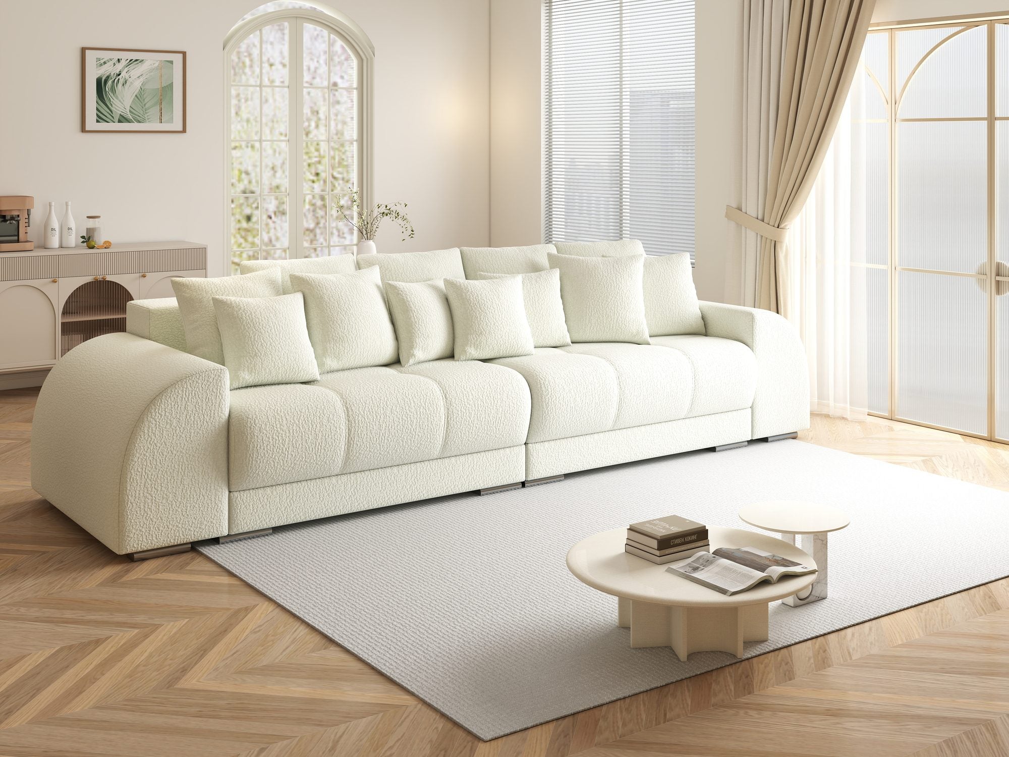 Canapea extensibilă dumonde cu 2 lăzi de depozitare si sezut confortabil din spuma high-density, Verona Jaguar Ivory 1 310x100 cm
