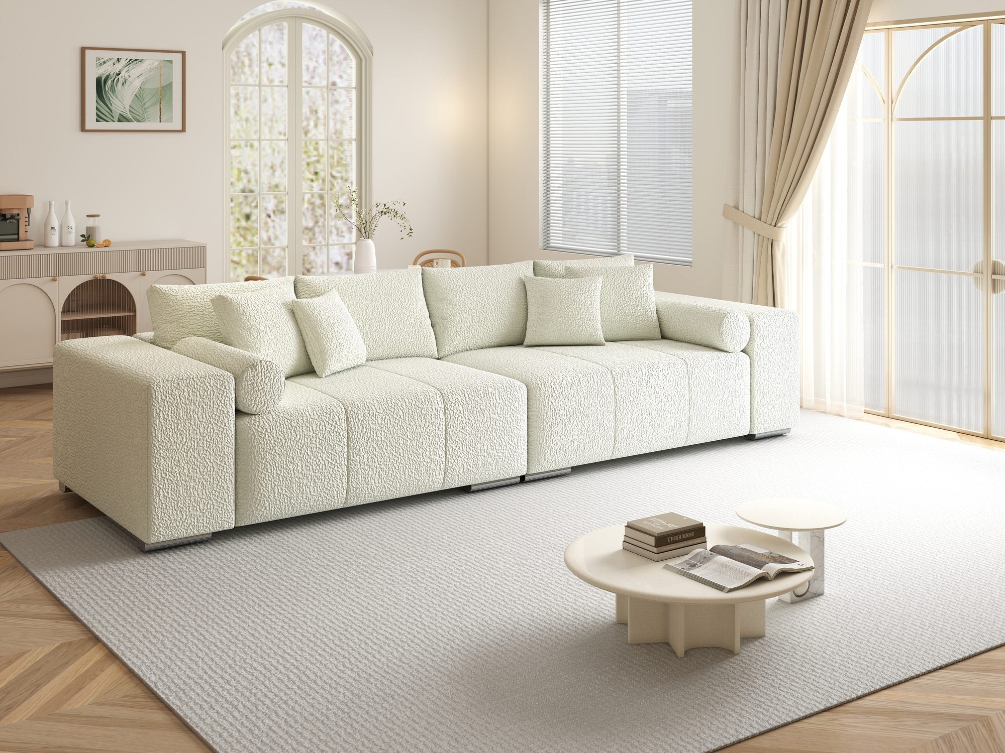 Canapea extensibilă dumonde cu ladă de depozitare si sezut confortabil din spuma high-density, Marbela XXL Jaguar Ivory 1 290x100 cm