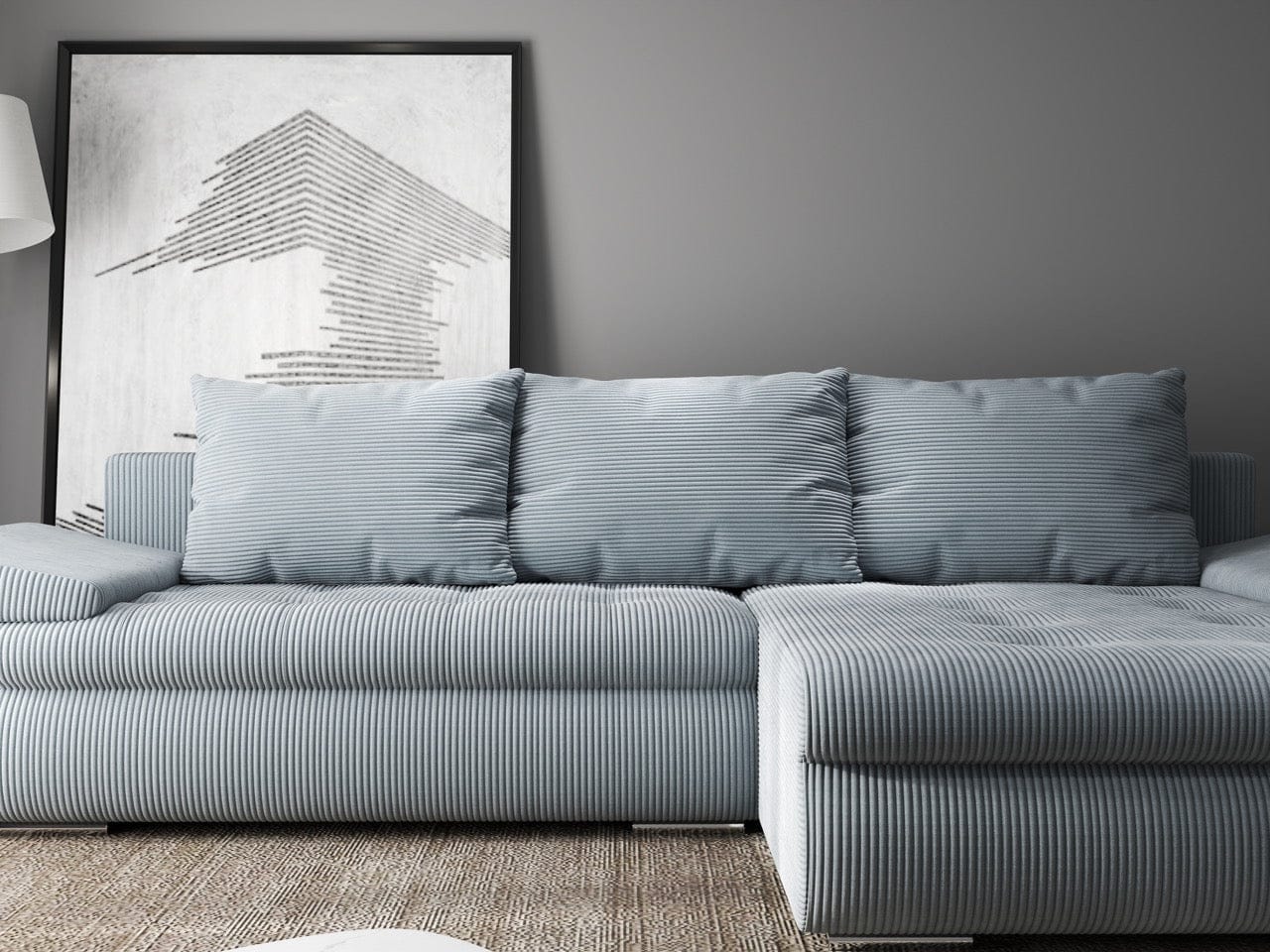 Colțar extensibil dumonde cu ladă de depozitare si sezut confortabil din spuma HR, Leonardo Zoom Grey 260x185 cm II Fabrica