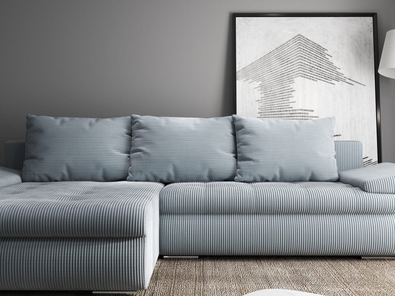 Colțar extensibil dumonde cu ladă de depozitare si sezut confortabil din spuma HR, Leonardo Zoom Grey 260x185 cm Fabrica