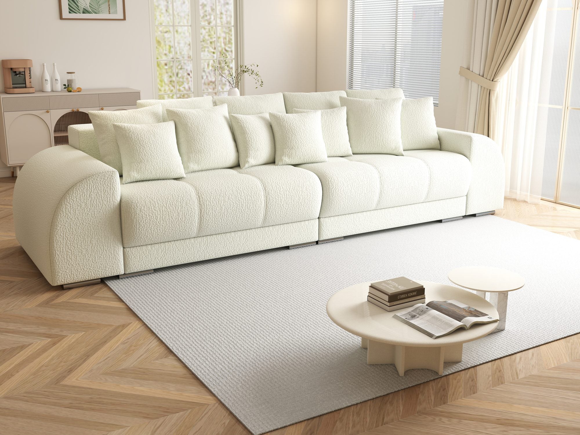 Canapea extensibilă dumonde cu 2 lăzi de depozitare si sezut confortabil din spuma high-density, Verona Jaguar Ivory 1 310x100 cm