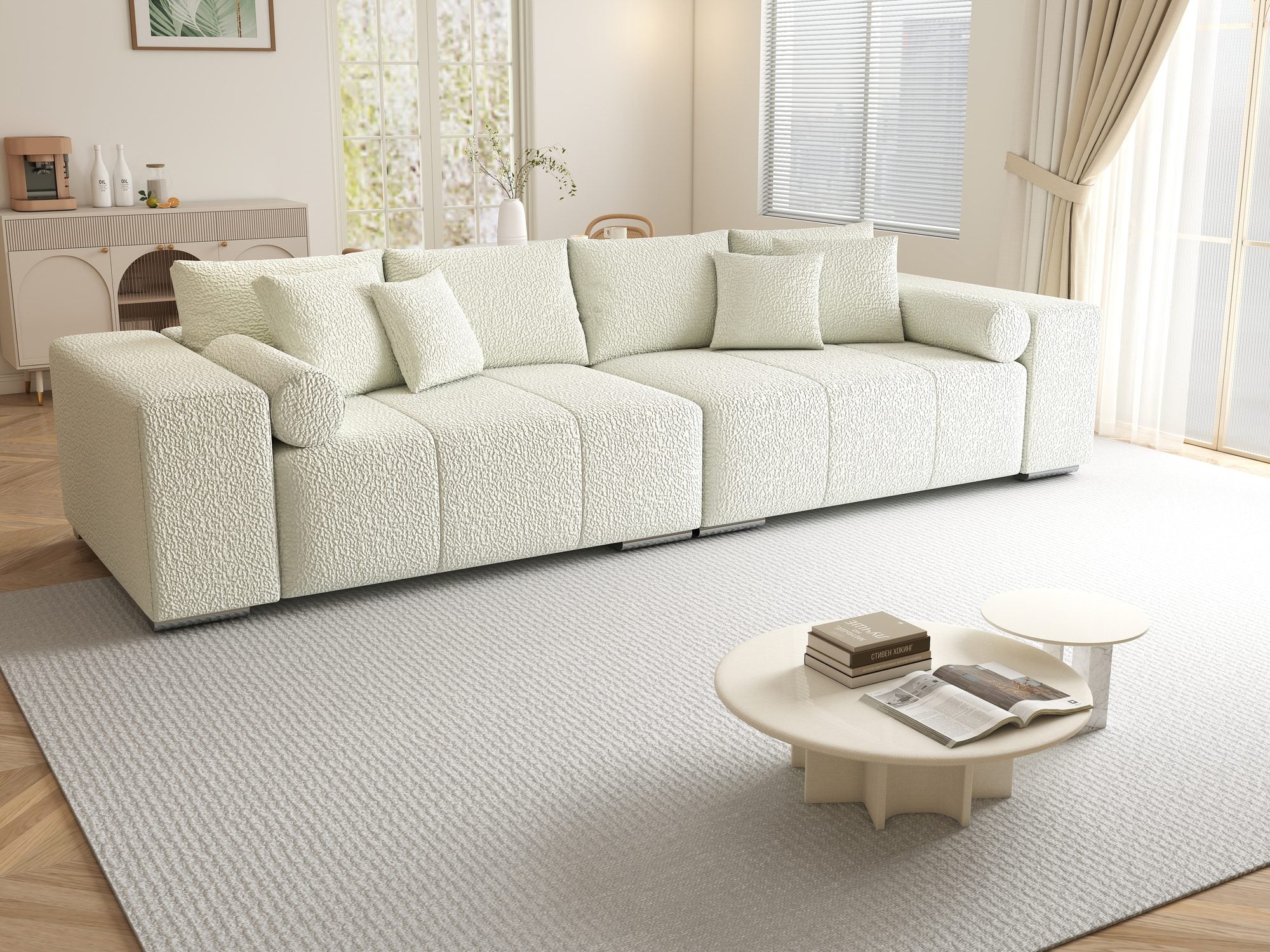 Canapea extensibilă dumonde cu ladă de depozitare si sezut confortabil din spuma high-density, Marbela XXL Jaguar Ivory 1 290x100 cm