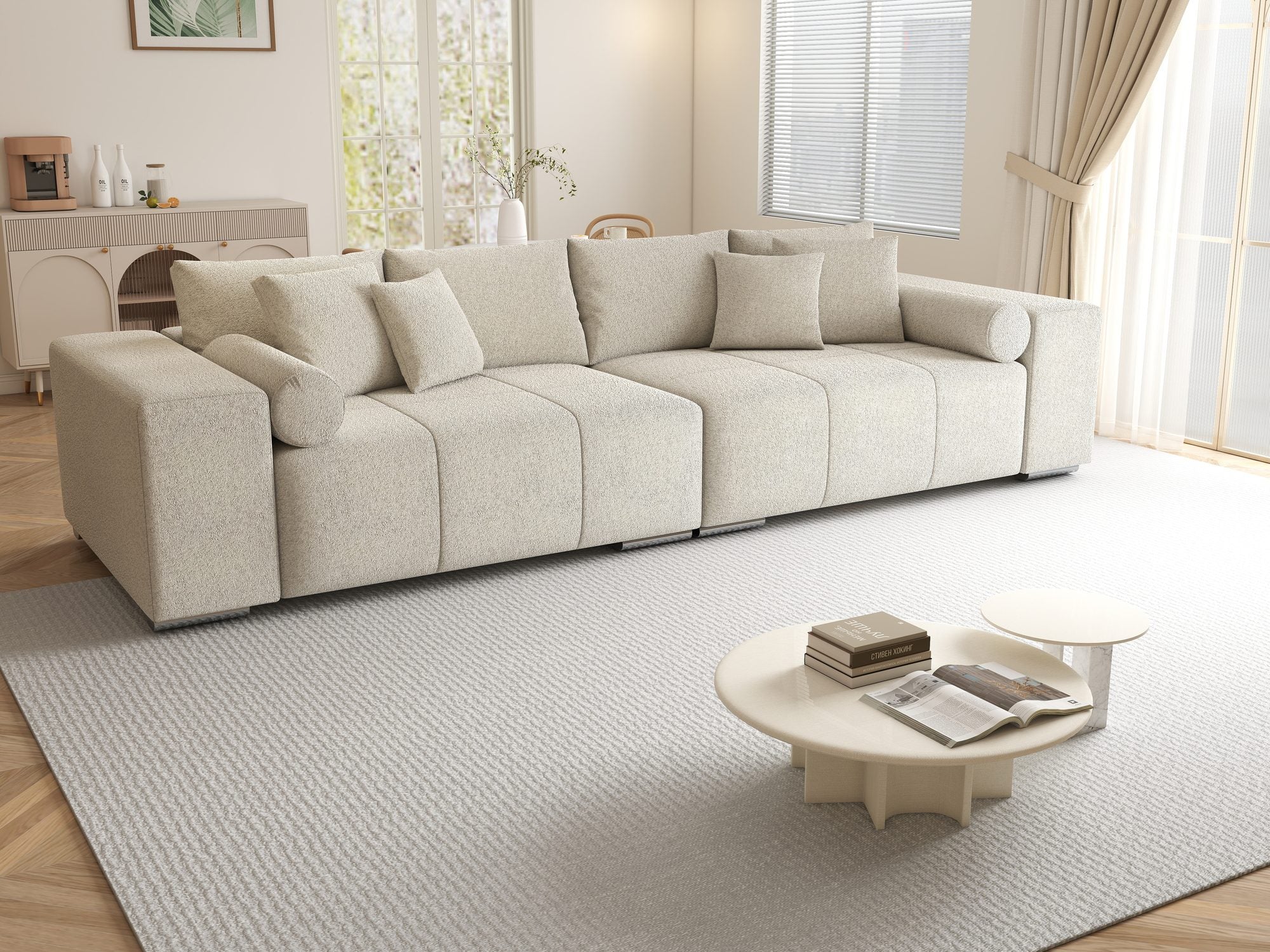 Canapea extensibilă dumonde cu ladă de depozitare si sezut confortabil din spuma high-density, Marbela XXL Monte Bej 03 290x100 cm