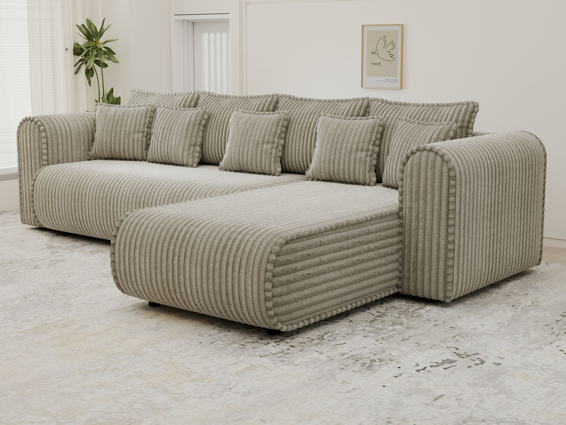 Colțar extensibil dumonde cu ladă de depozitare si sezut confortabil din spuma high-density, Monaco XL Tilia Capucino II 340x185 cm