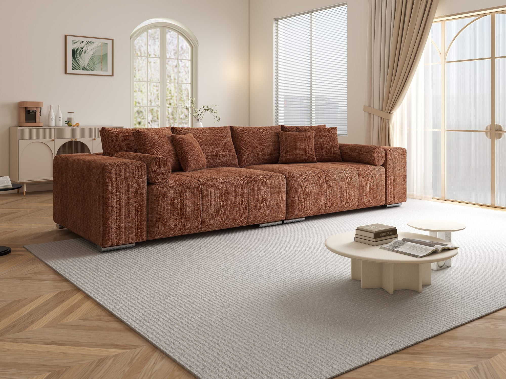 Canapea extensibilă dumonde cu ladă de depozitare si sezut confortabil din spuma high-density, Marbela XXL Cremona Teracota 52 290x100 cm