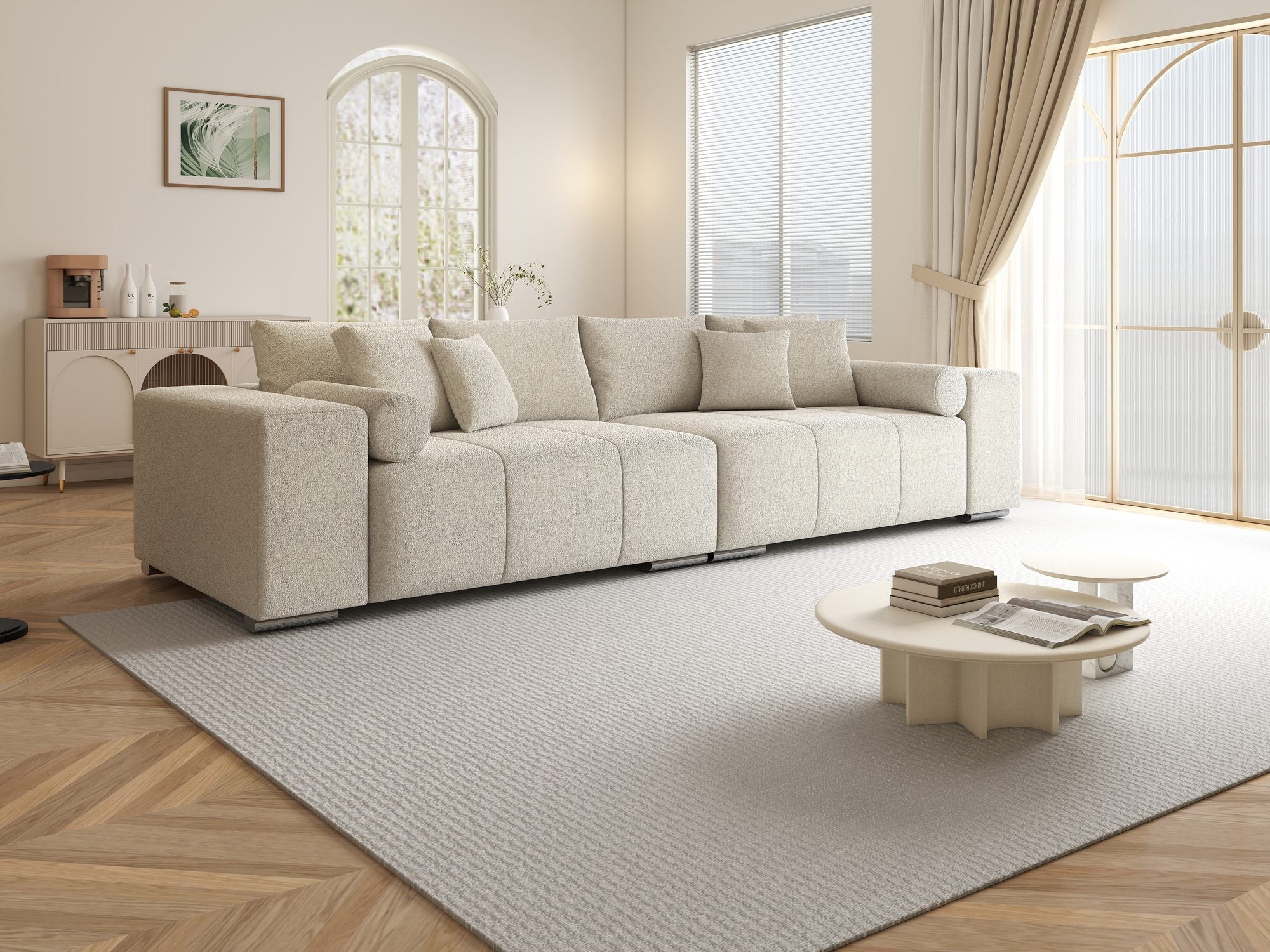 Canapea extensibilă dumonde cu ladă de depozitare si sezut confortabil din spuma high-density, Marbela XXL Monte Bej 03 290x100 cm