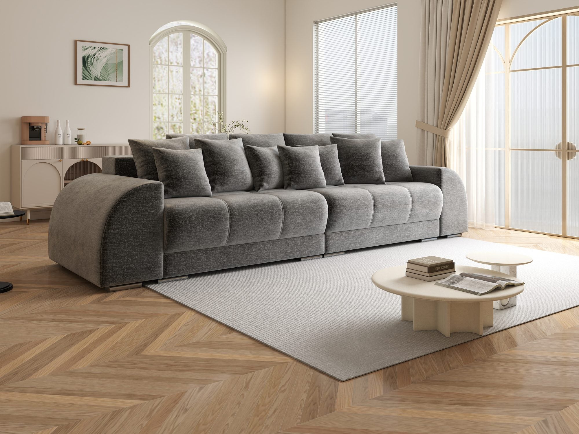Canapea extensibilă dumonde cu 2 lăzi de depozitare si sezut confortabil din spuma high-density, Verona Monolith Gri 85 310x100 cm