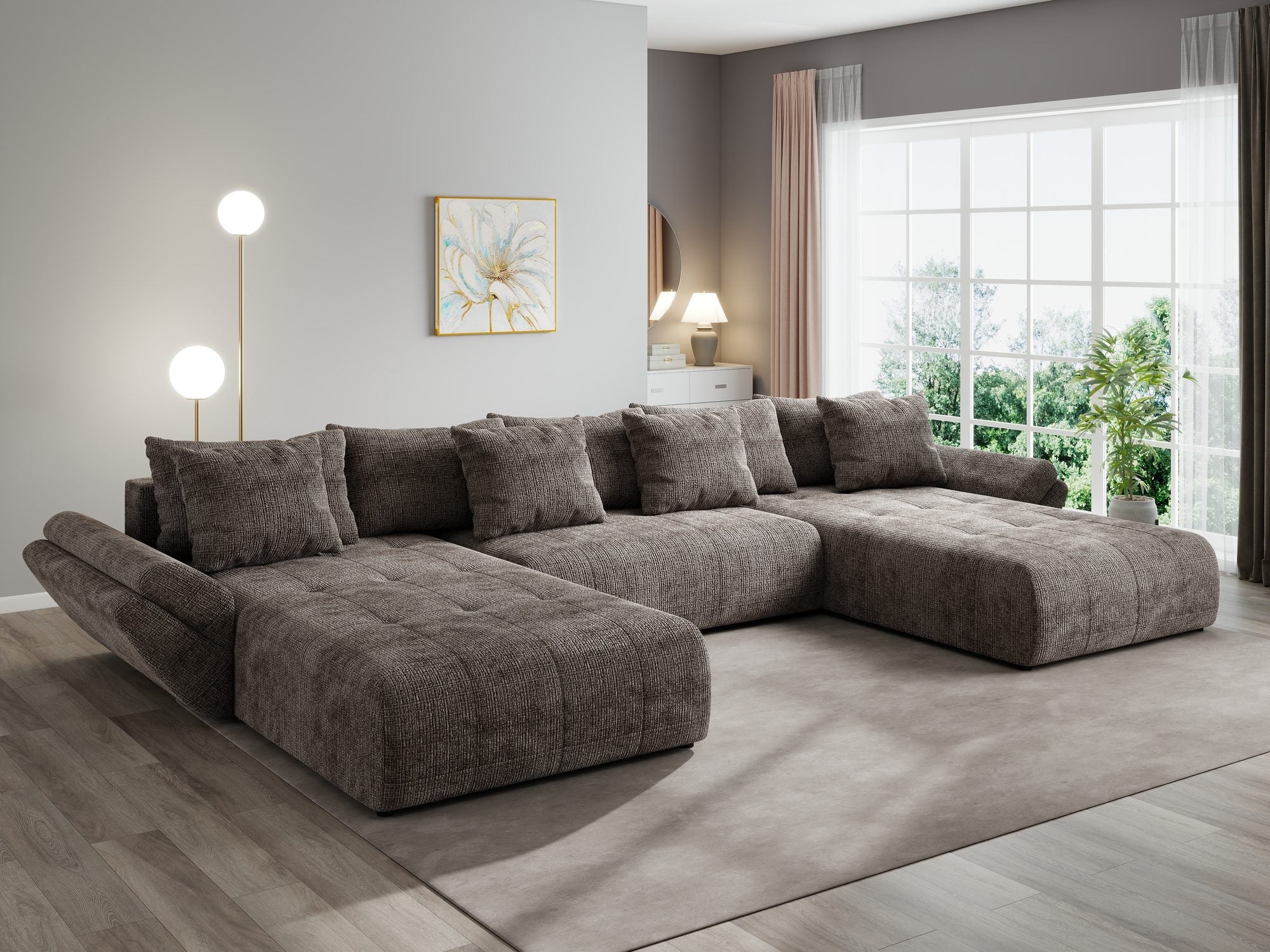 Colțar extensibil dumonde cu ladă de depozitare si sezut confortabil din spuma high-density, Berlin U Cremona Maro-bej 24 380x180 cm