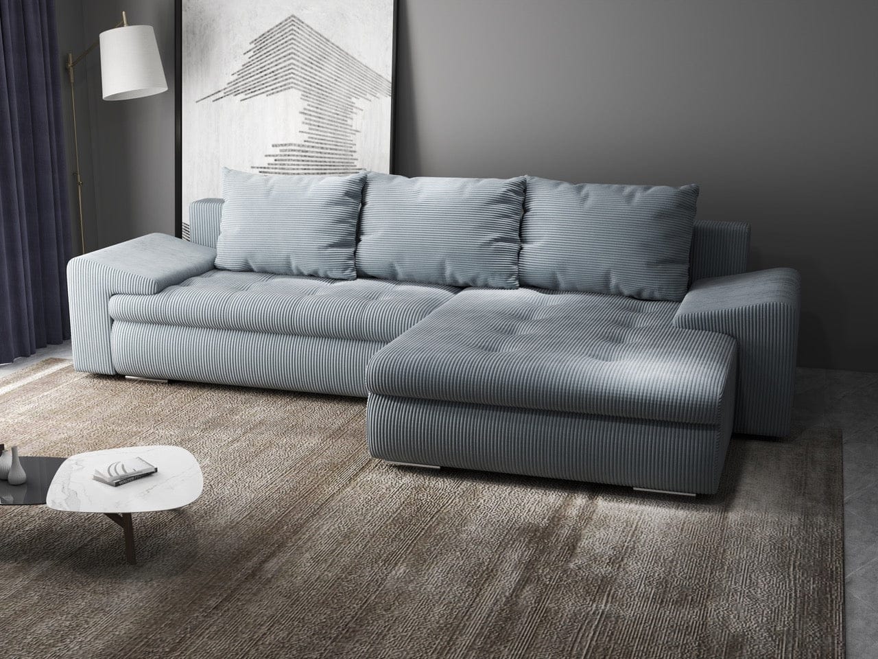 Colțar extensibil dumonde cu ladă de depozitare si sezut confortabil din spuma HR, Leonardo Zoom Grey 260x185 cm II Fabrica