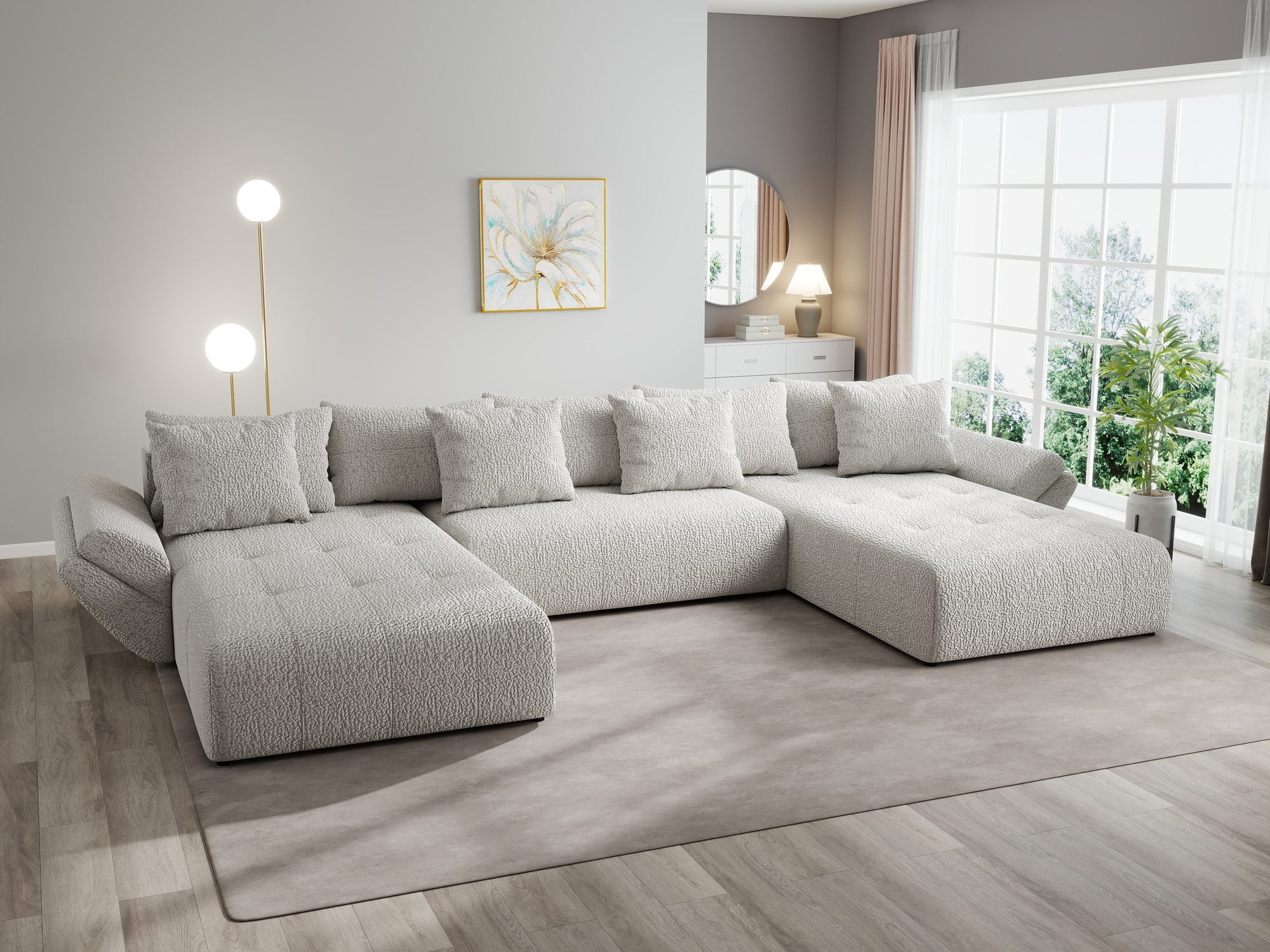 Colțar extensibil dumonde cu ladă de depozitare si sezut confortabil din spuma high-density, Berlin U Jaguar Gri 19 380x180 cm