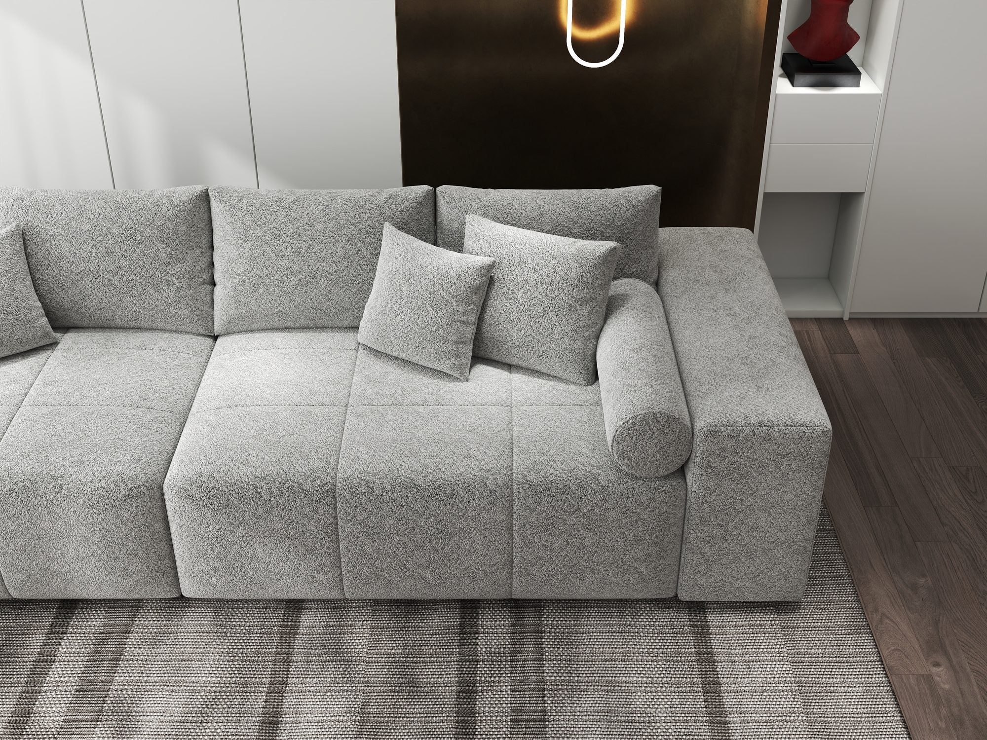 Canapea extensibilă dumonde cu ladă de depozitare si sezut confortabil din spuma high-density, Marbela XXL Arena Gri 15 290x100 cm