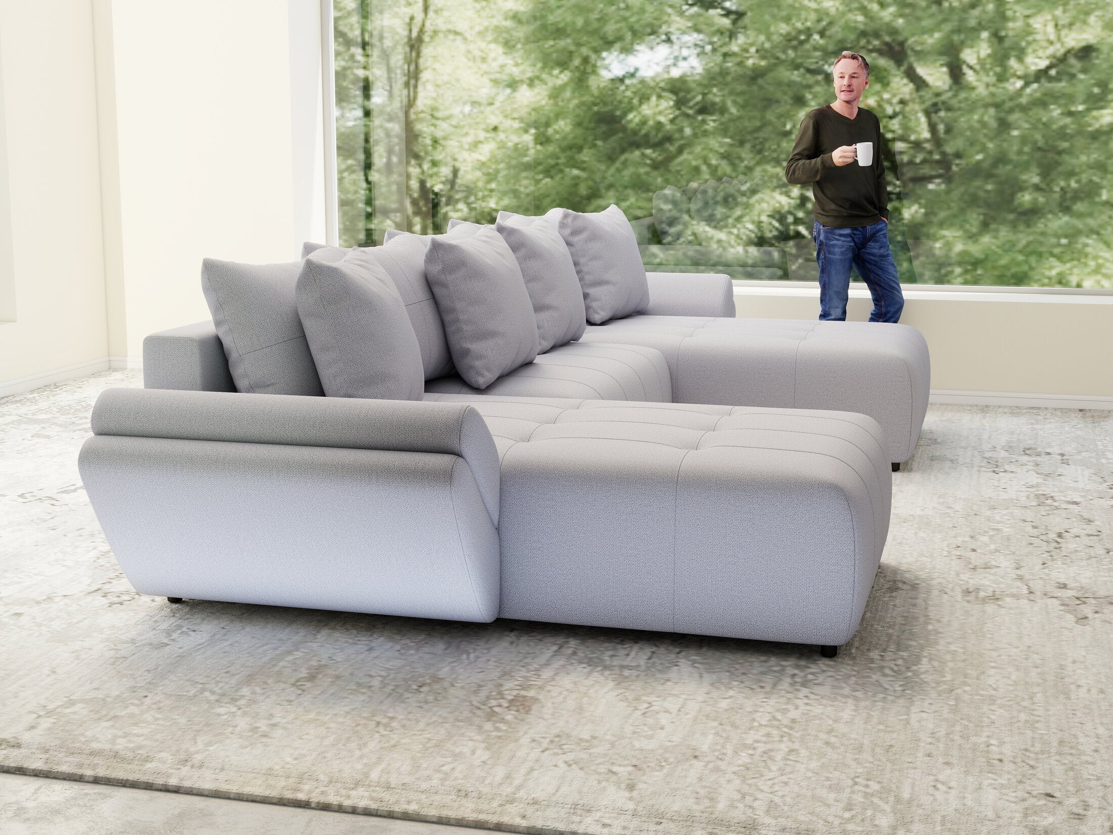 Colțar extensibil dumonde cu ladă de depozitare si sezut confortabil din spuma high-density, Berlin U Enjoy Gri 400x185 cm