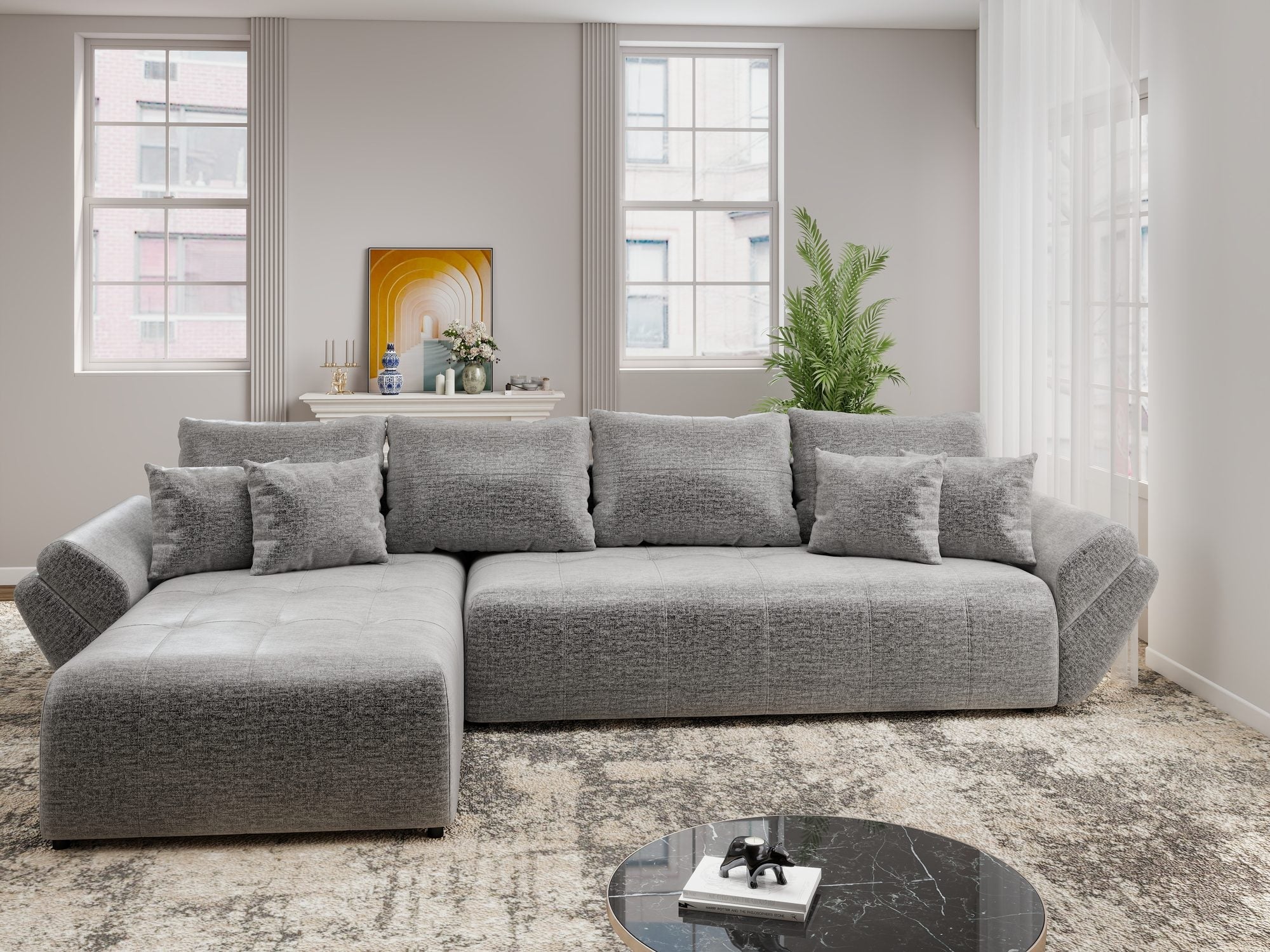 Colțar extensibil dumonde cu ladă de depozitare si sezut confortabil din spuma high-density, Berlin XL Monolith Gri 85 350x185 cm