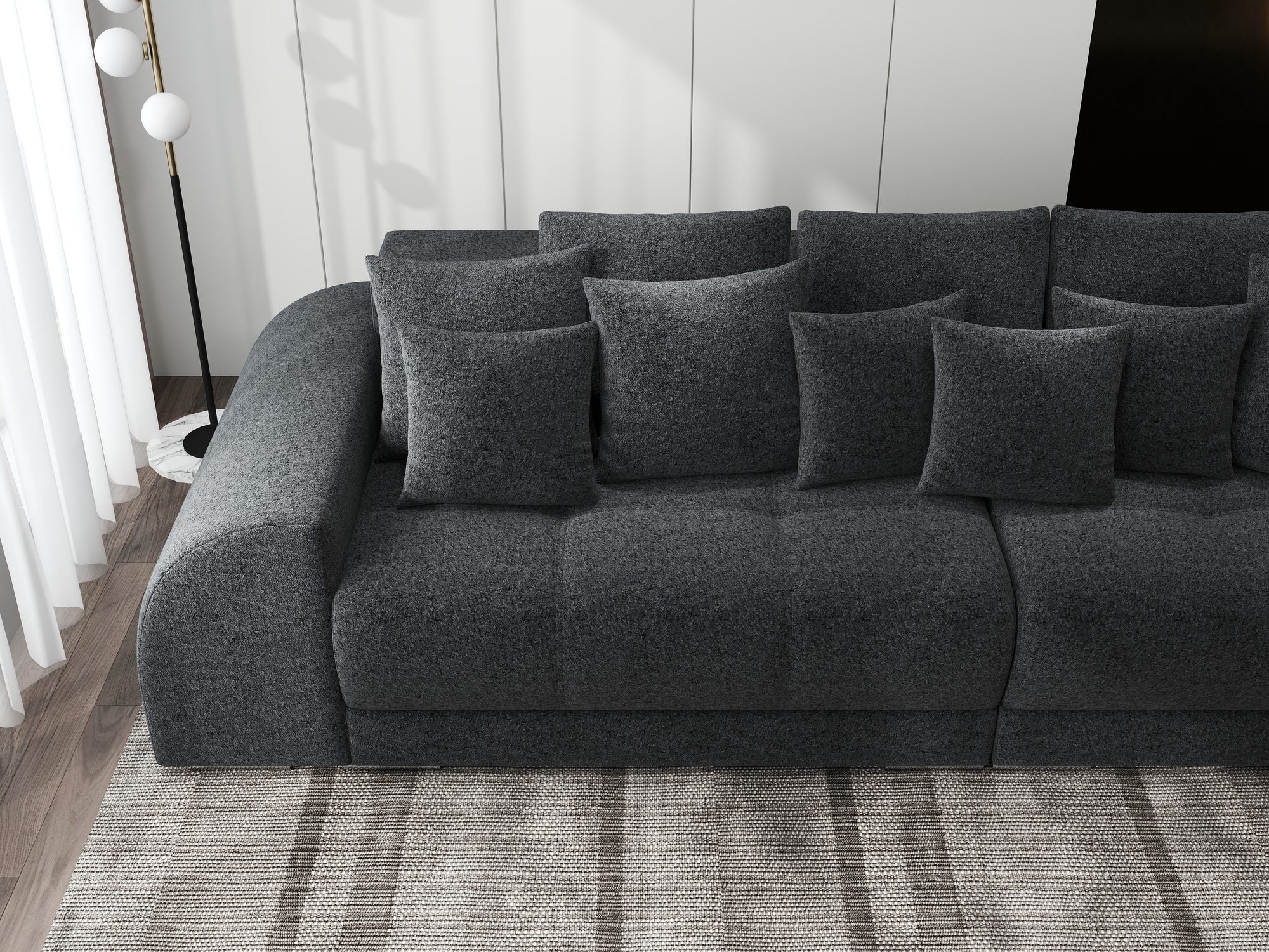 Canapea extensibilă dumonde cu 2 lăzi de depozitare si sezut confortabil din spuma high-density, Verona Monte Negru 99 310x100 cm