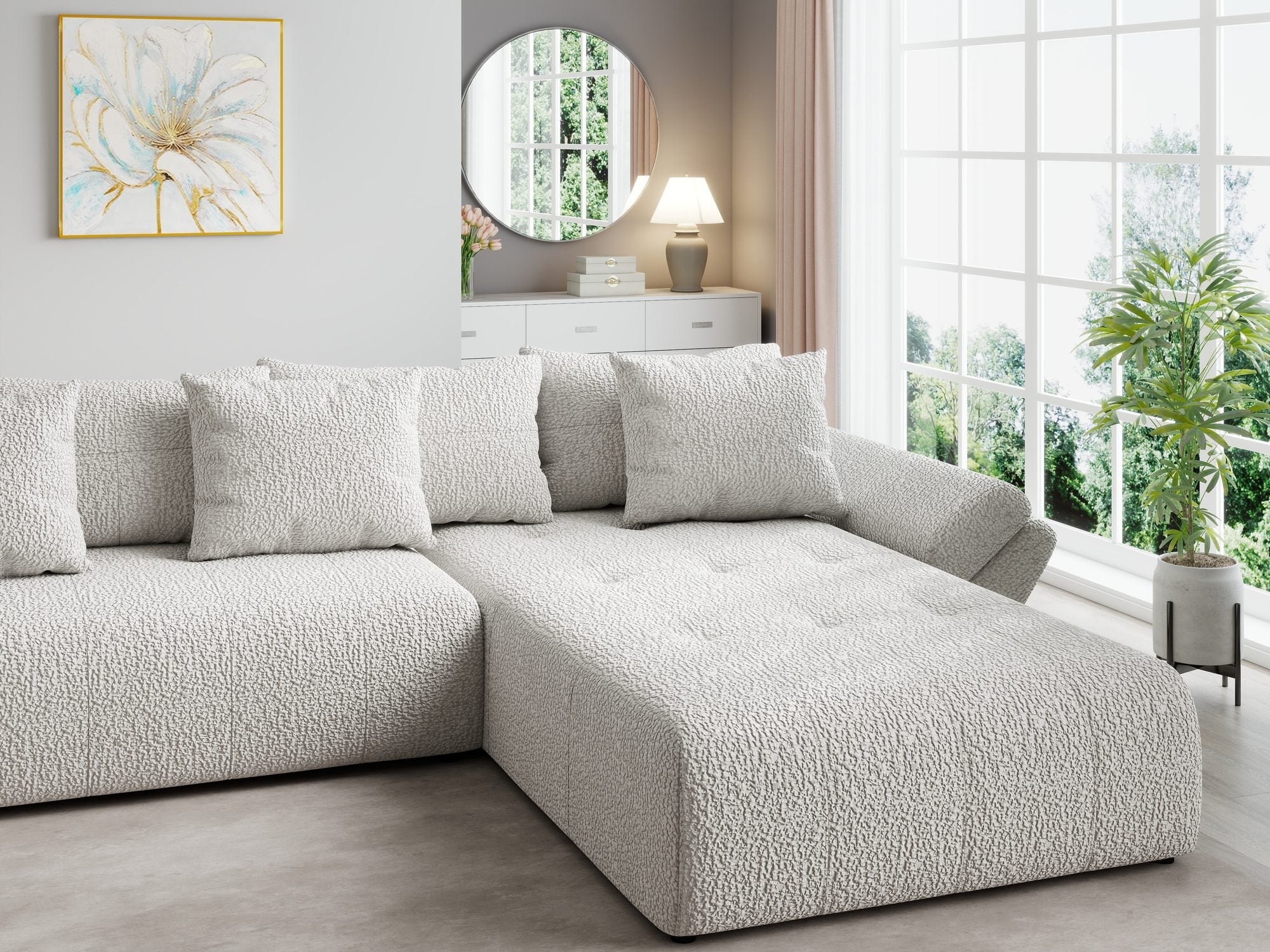 Colțar extensibil dumonde cu ladă de depozitare si sezut confortabil din spuma high-density, Berlin U Jaguar Gri 19 380x180 cm