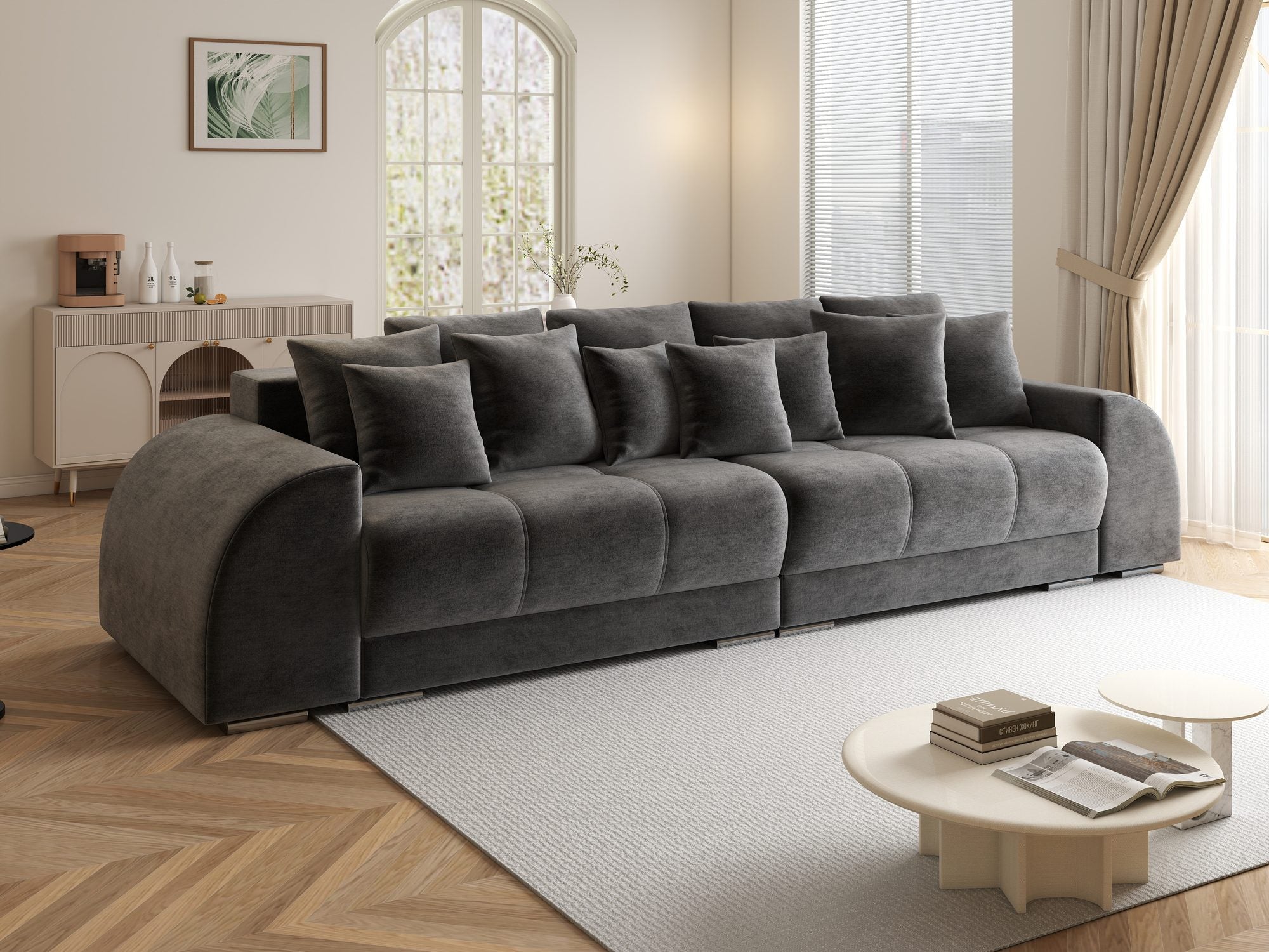 Canapea extensibilă dumonde cu 2 lăzi de depozitare si sezut confortabil din spuma high-density, Verona Monolith Gri Antracit 97 310x100 cm