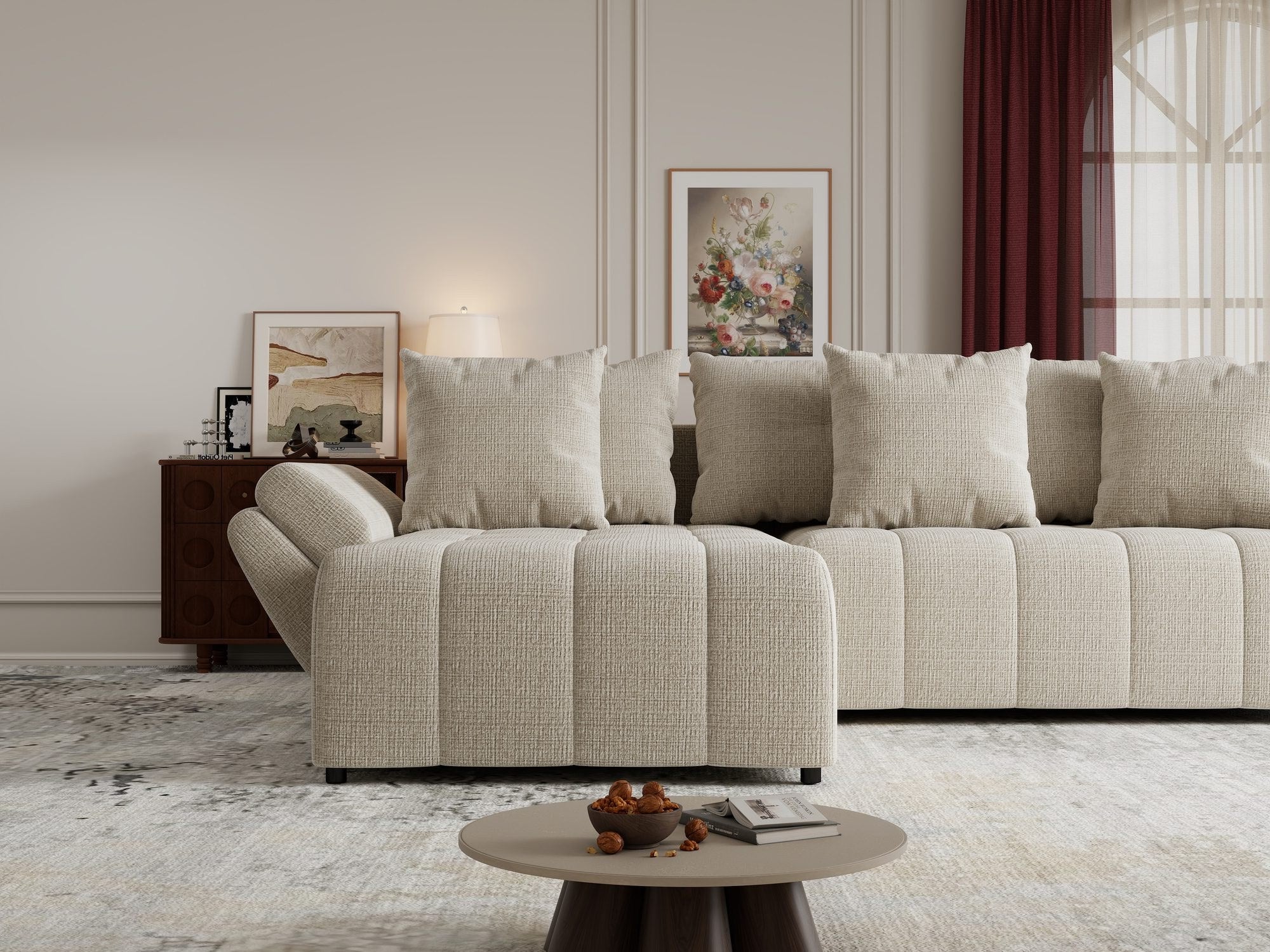 Colțar extensibil dumonde cu ladă de depozitare si sezut confortabil din spuma high-density, Berlin Cremona Gri Deschis 02 280x185 cm
