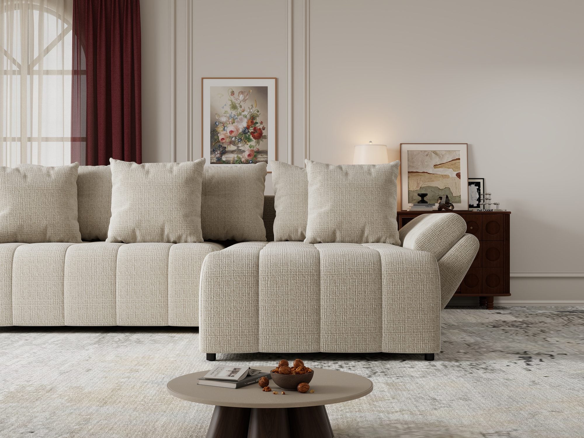 Colțar extensibil dumonde cu ladă de depozitare si sezut confortabil din spuma high-density, Berlin Cremona Gri Deschis 02 II 280x185 cm