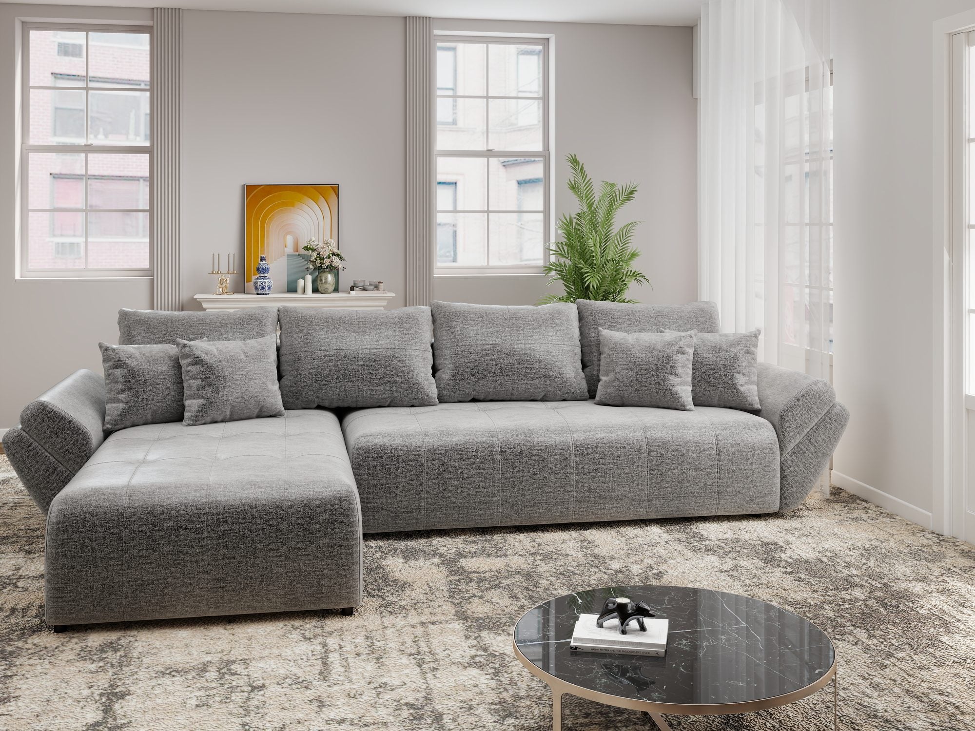 Colțar extensibil dumonde cu ladă de depozitare si sezut confortabil din spuma high-density, Berlin XL Monolith Gri 85 350x185 cm