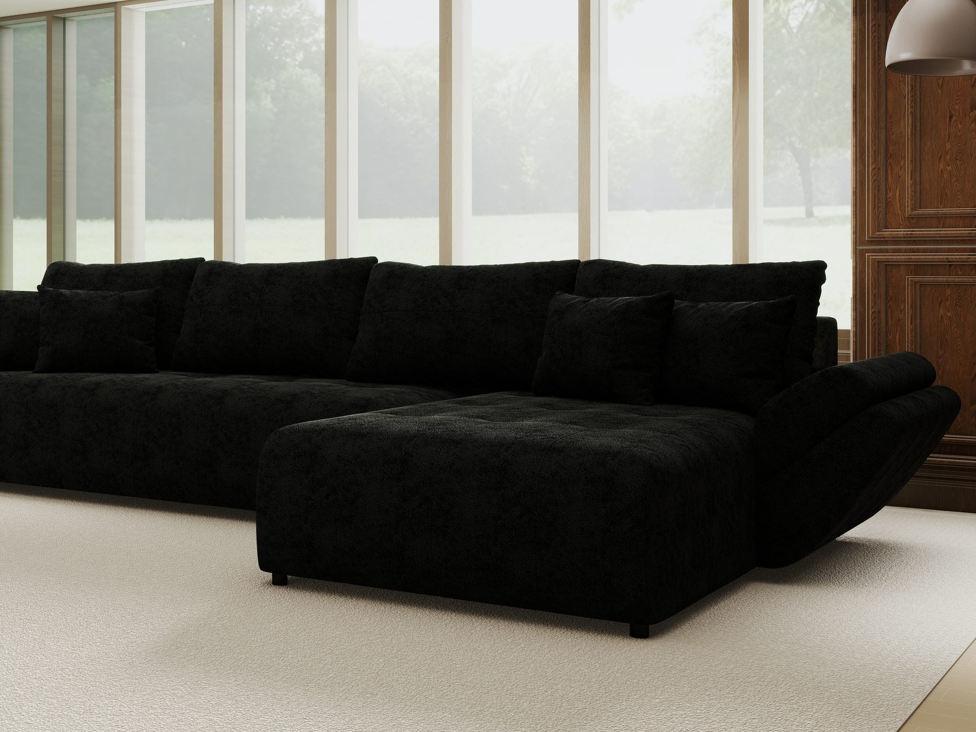 Colțar extensibil dumonde cu ladă de depozitare si sezut confortabil din spuma high-density, Berlin XL Quelle Negru 100 II 350x185 cm