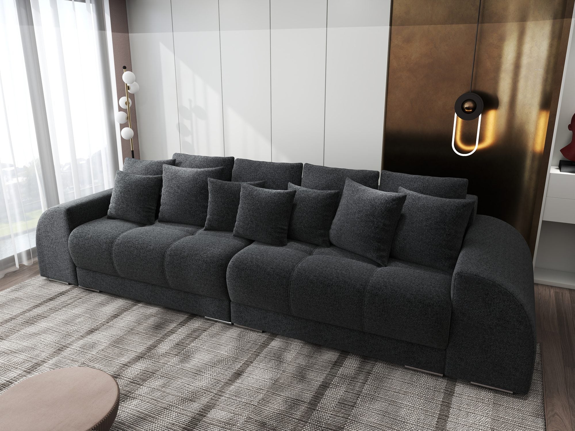 Canapea extensibilă dumonde cu 2 lăzi de depozitare si sezut confortabil din spuma high-density, Verona Monte Negru 99 310x100 cm