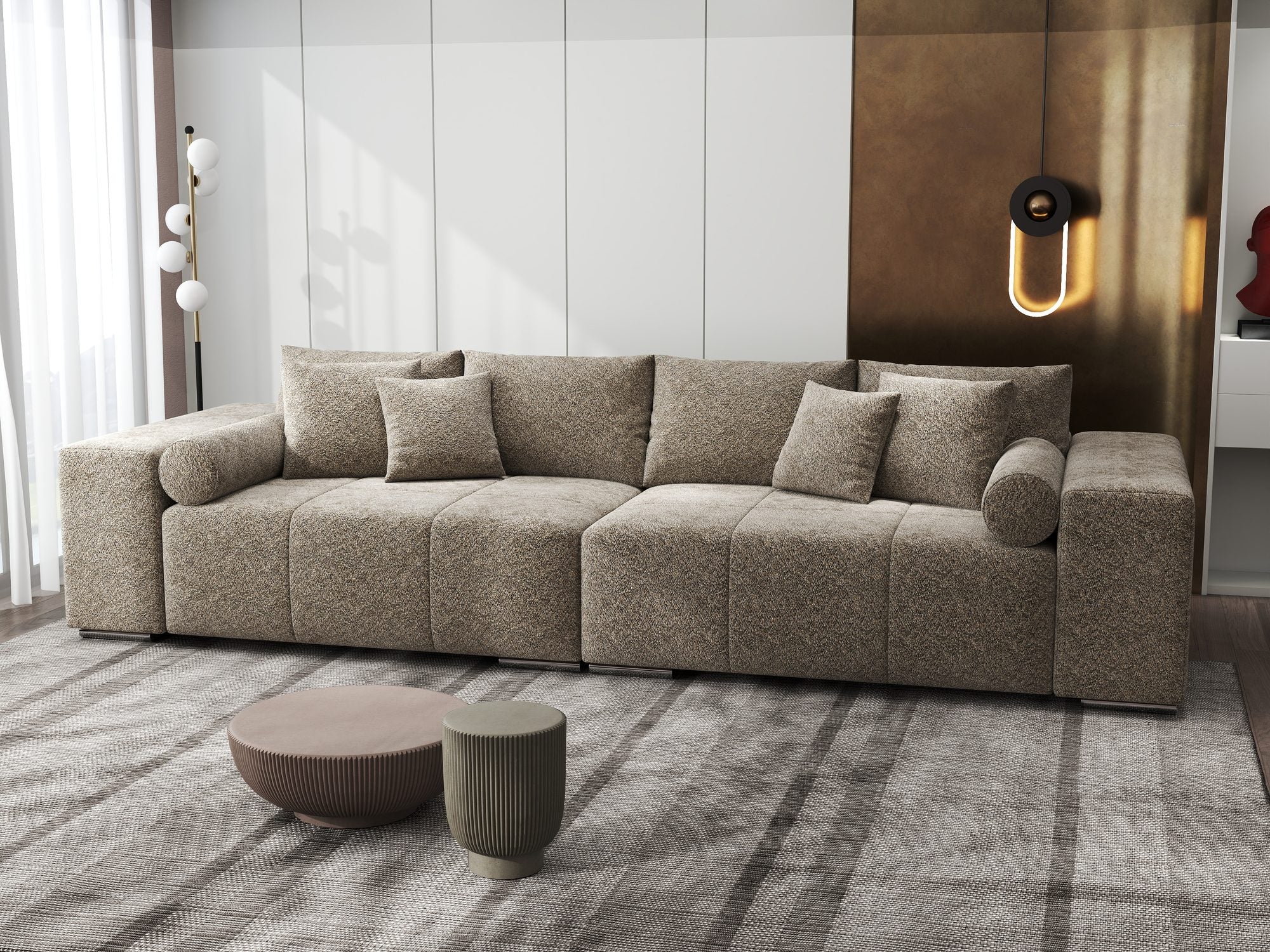 Canapea extensibilă dumonde cu ladă de depozitare si sezut confortabil din spuma high-density, Marbela XXL Arena Bej 4 290x100 cm