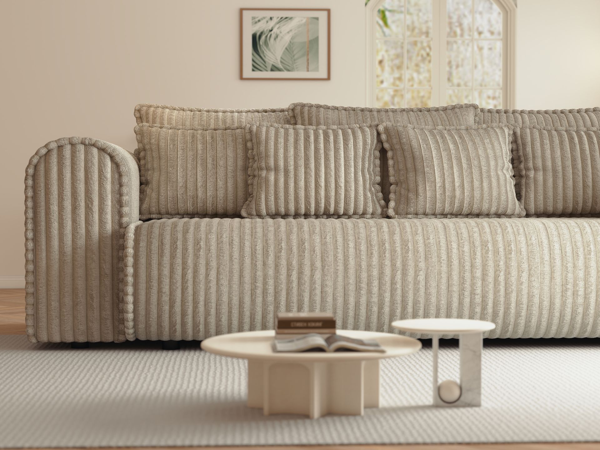 Canapea extensibilă dumonde cu ladă de depozitare si sezut confortabil din spuma high-density, Monaco Mica Tilia Bej 240x100 cm