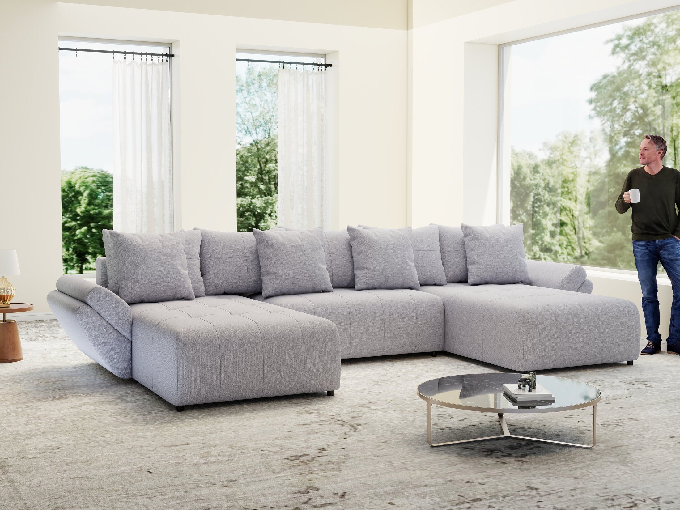 Colțar extensibil dumonde cu ladă de depozitare si sezut confortabil din spuma high-density, Berlin U Enjoy Gri 400x185 cm