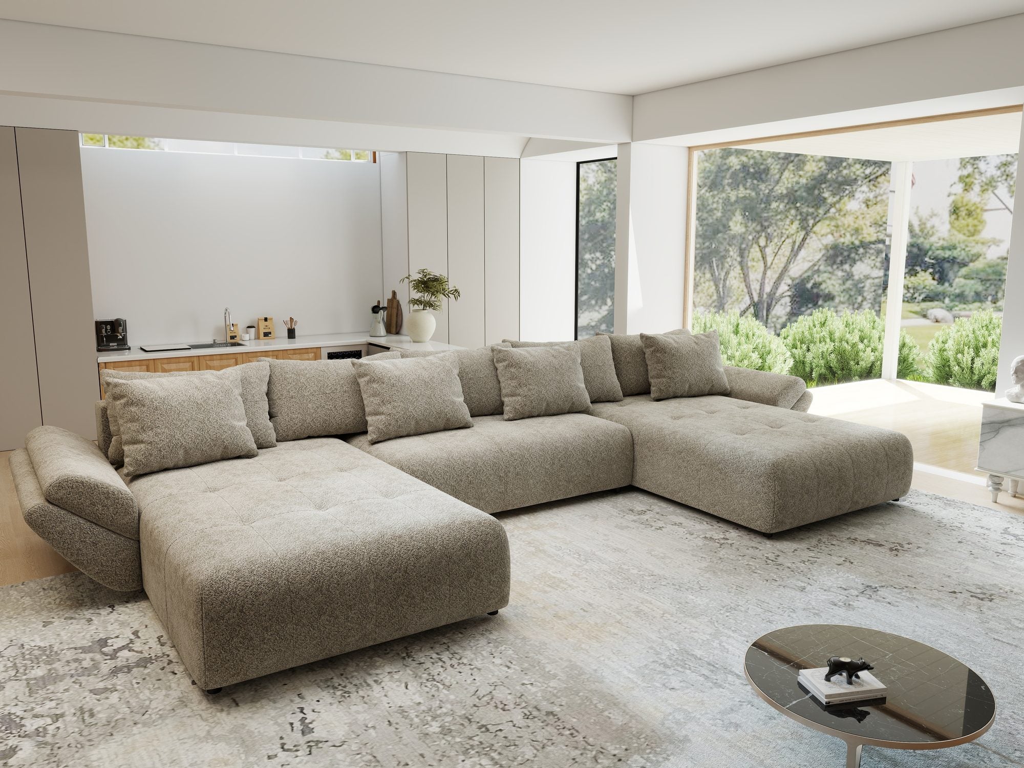 Colțar extensibil dumonde cu ladă de depozitare si sezut confortabil din spuma high-density, Berlin U Arena Bej 4 380x180 cm