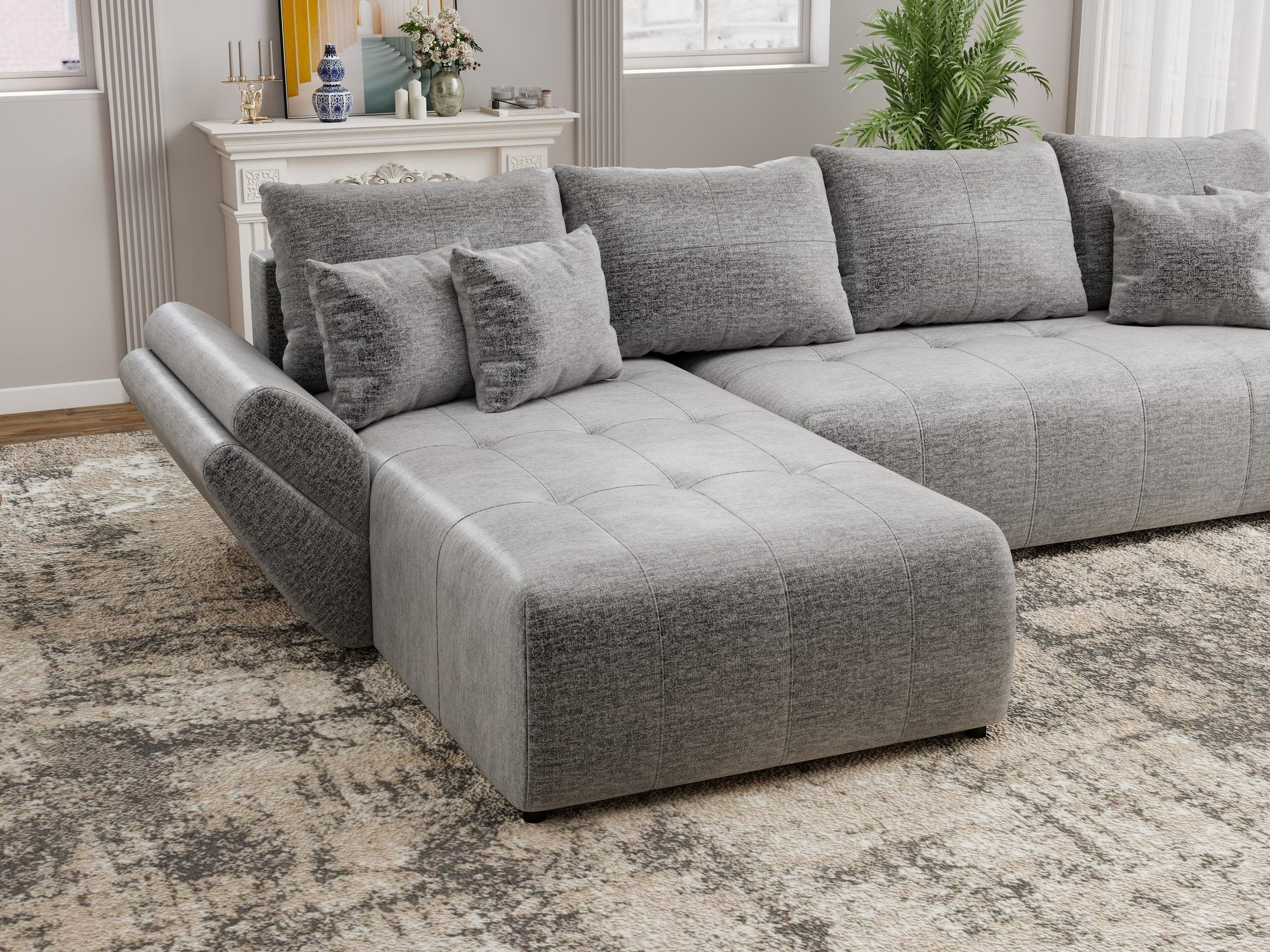 Colțar extensibil dumonde cu ladă de depozitare si sezut confortabil din spuma high-density, Berlin XL Monolith Gri 85 350x185 cm