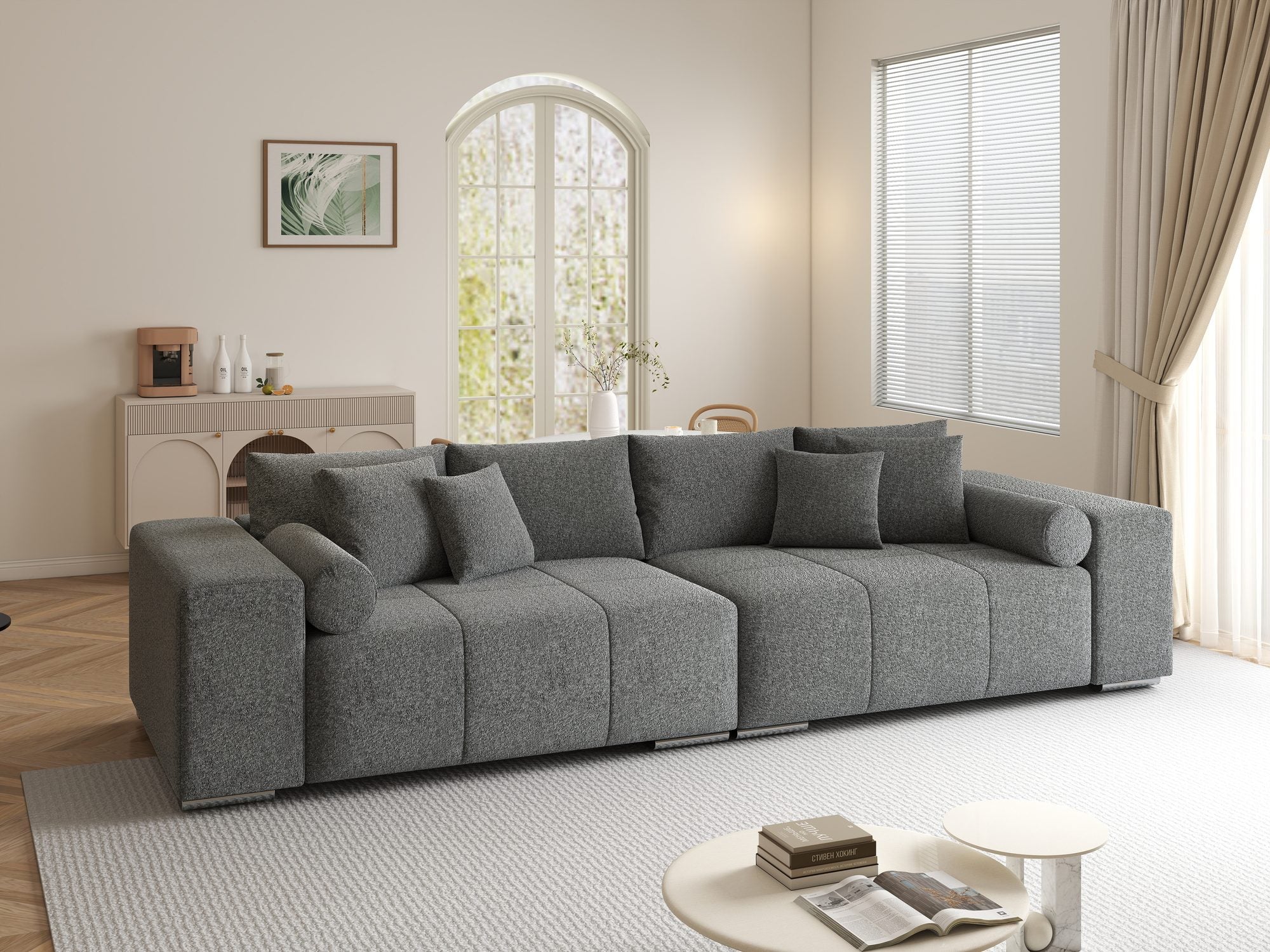 Canapea extensibilă dumonde cu ladă de depozitare si sezut confortabil din spuma high-density, Marbela XXL Monte Gri 90 290x100 cm