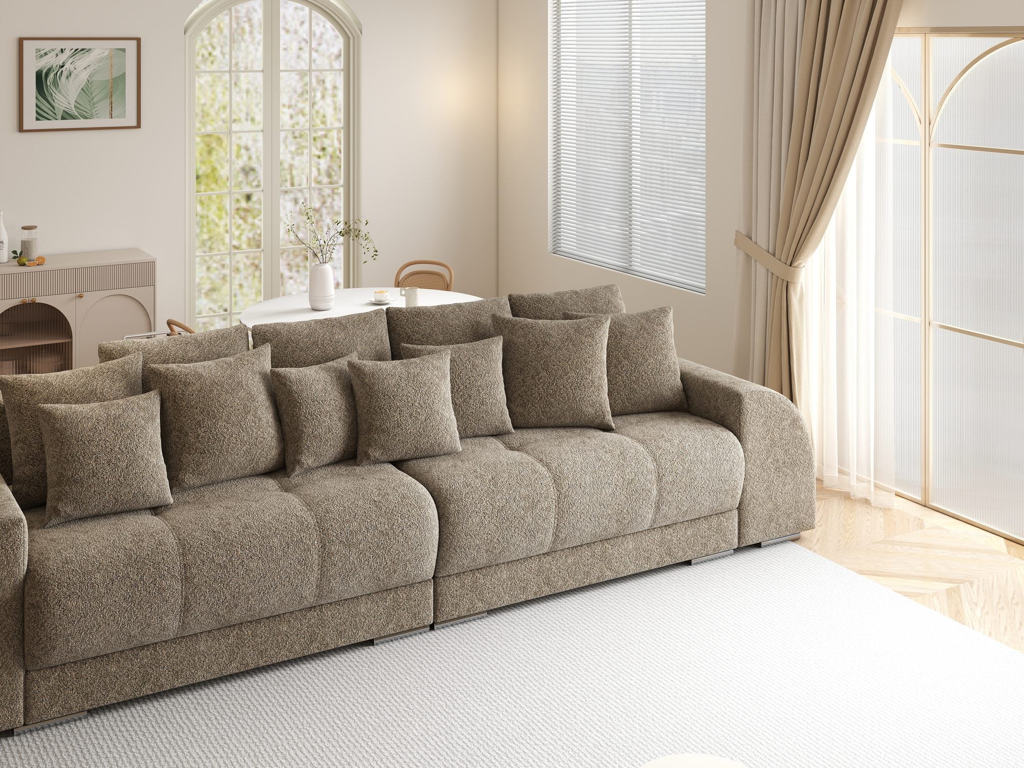 Canapea extensibilă dumonde cu 2 lăzi de depozitare si sezut confortabil din spuma high-density, Verona Arena Bej 4 310x100 cm