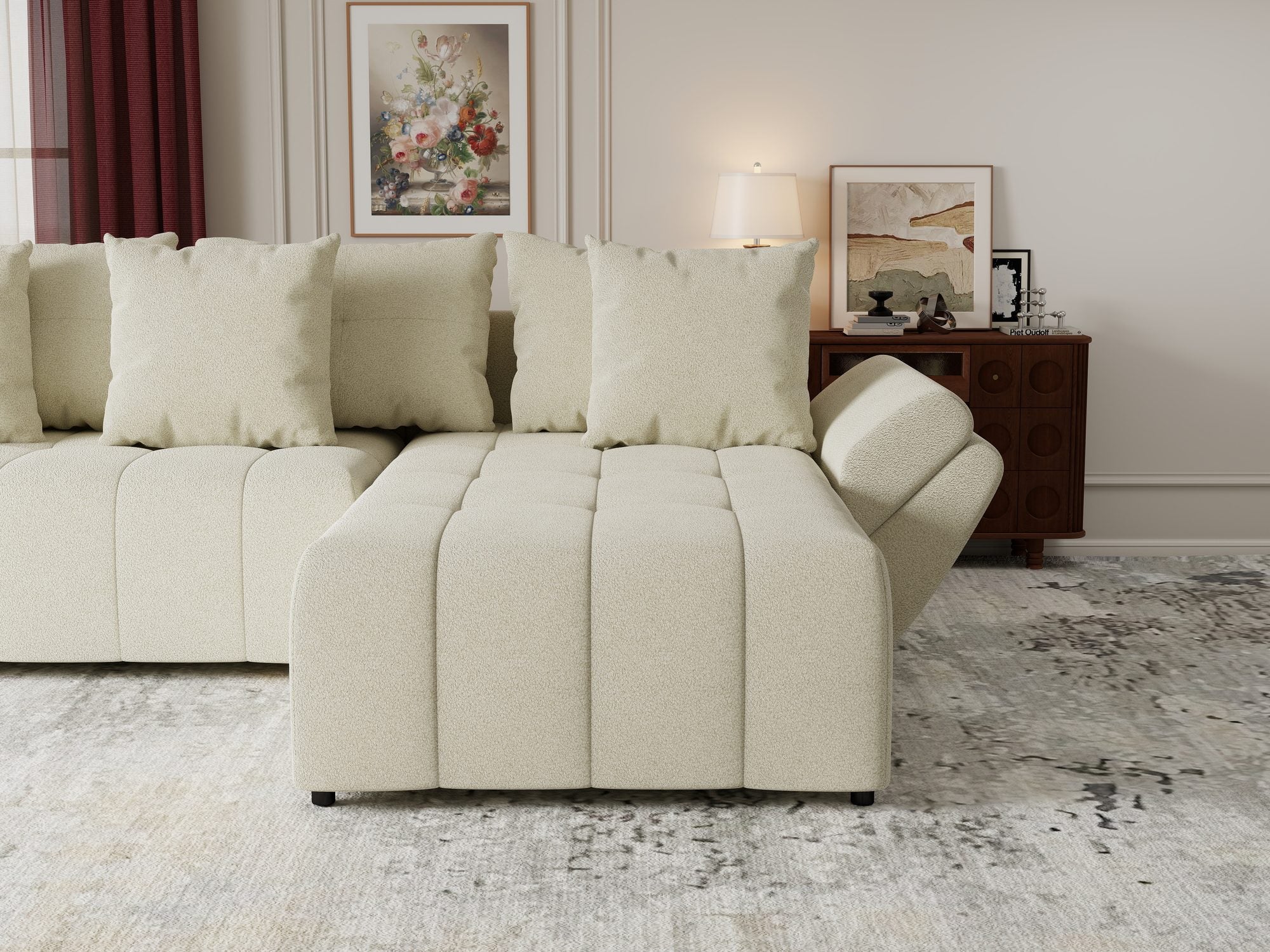 Colțar extensibil dumonde cu ladă de depozitare si sezut confortabil din spuma high-density, Berlin Quelle Bej 02 II 280x185 cm