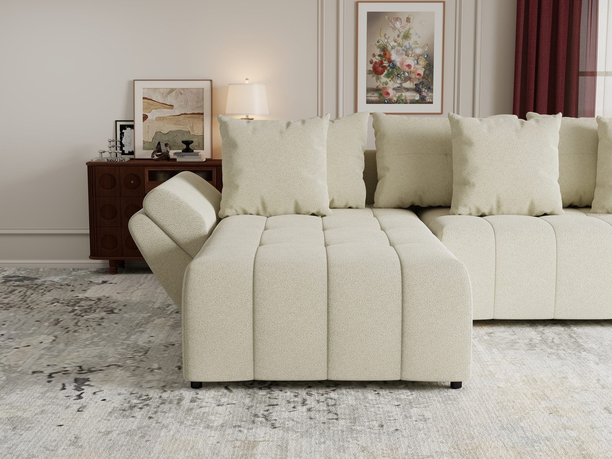 Colțar extensibil dumonde cu ladă de depozitare si sezut confortabil din spuma high-density, Berlin Quelle Bej 02 280x185 cm
