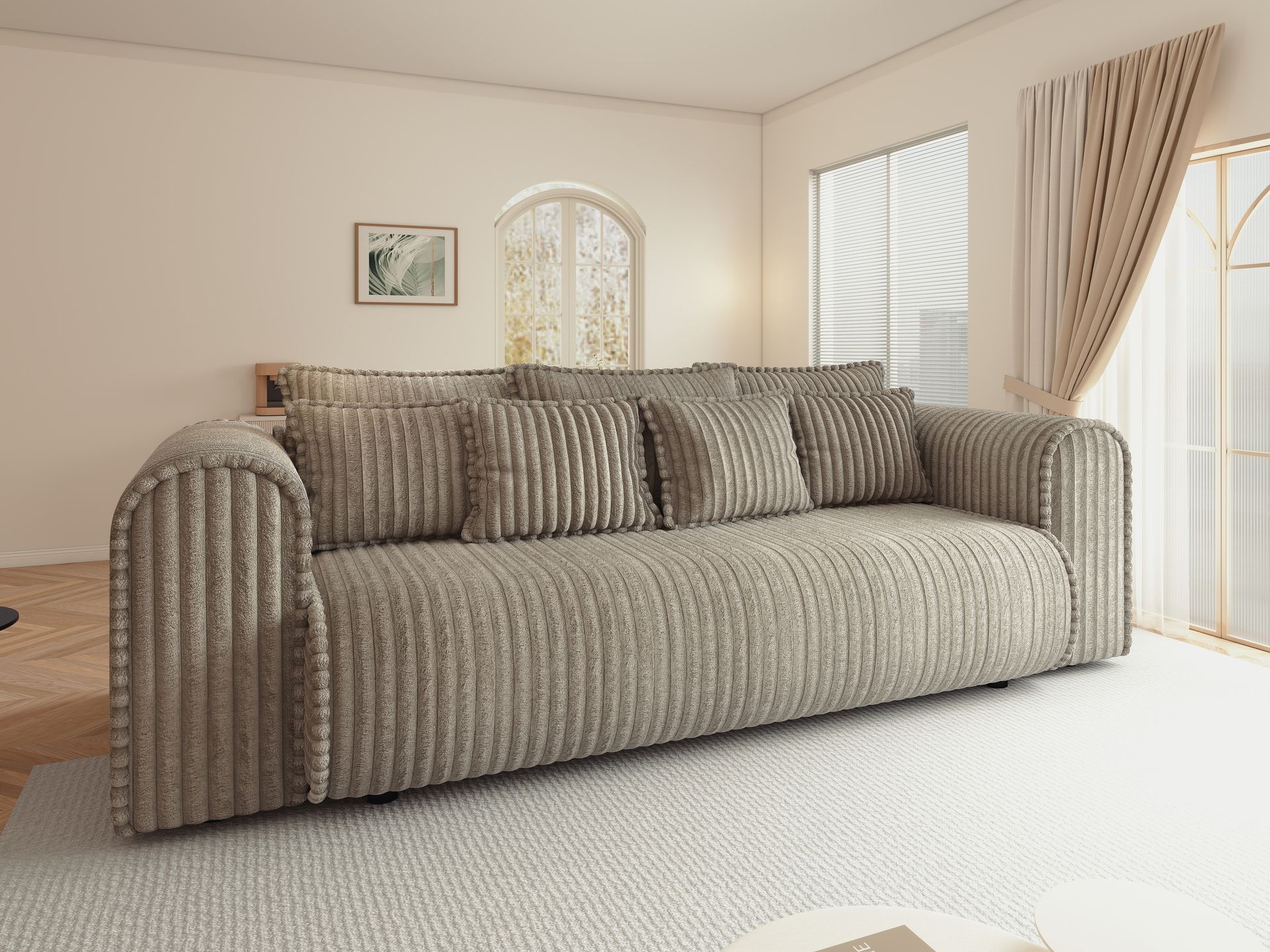 Canapea extensibilă dumonde cu ladă de depozitare si sezut confortabil din spuma high-density, Monaco Mica Tilia Capucino 240x100 cm