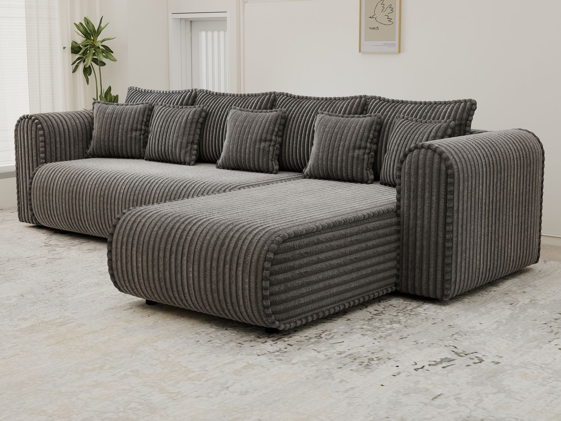 Colțar extensibil dumonde cu ladă de depozitare si sezut confortabil din spuma high-density, Monaco XL Tilia Grafit II 340x185 cm
