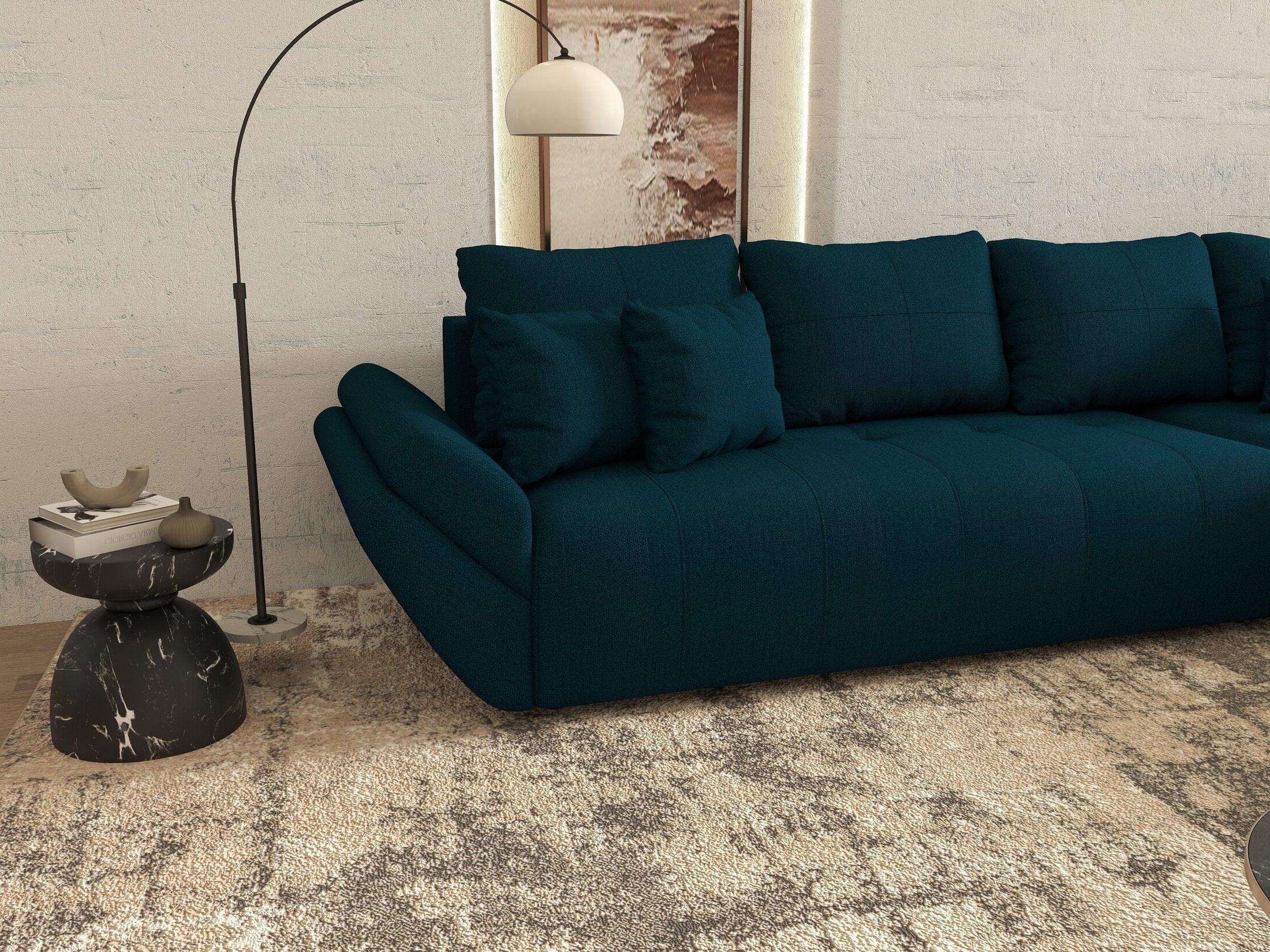 Colțar extensibil dumonde cu ladă de depozitare si sezut confortabil din spuma high-density, Berlin XL Enjoy Petrol 350x185 cm II