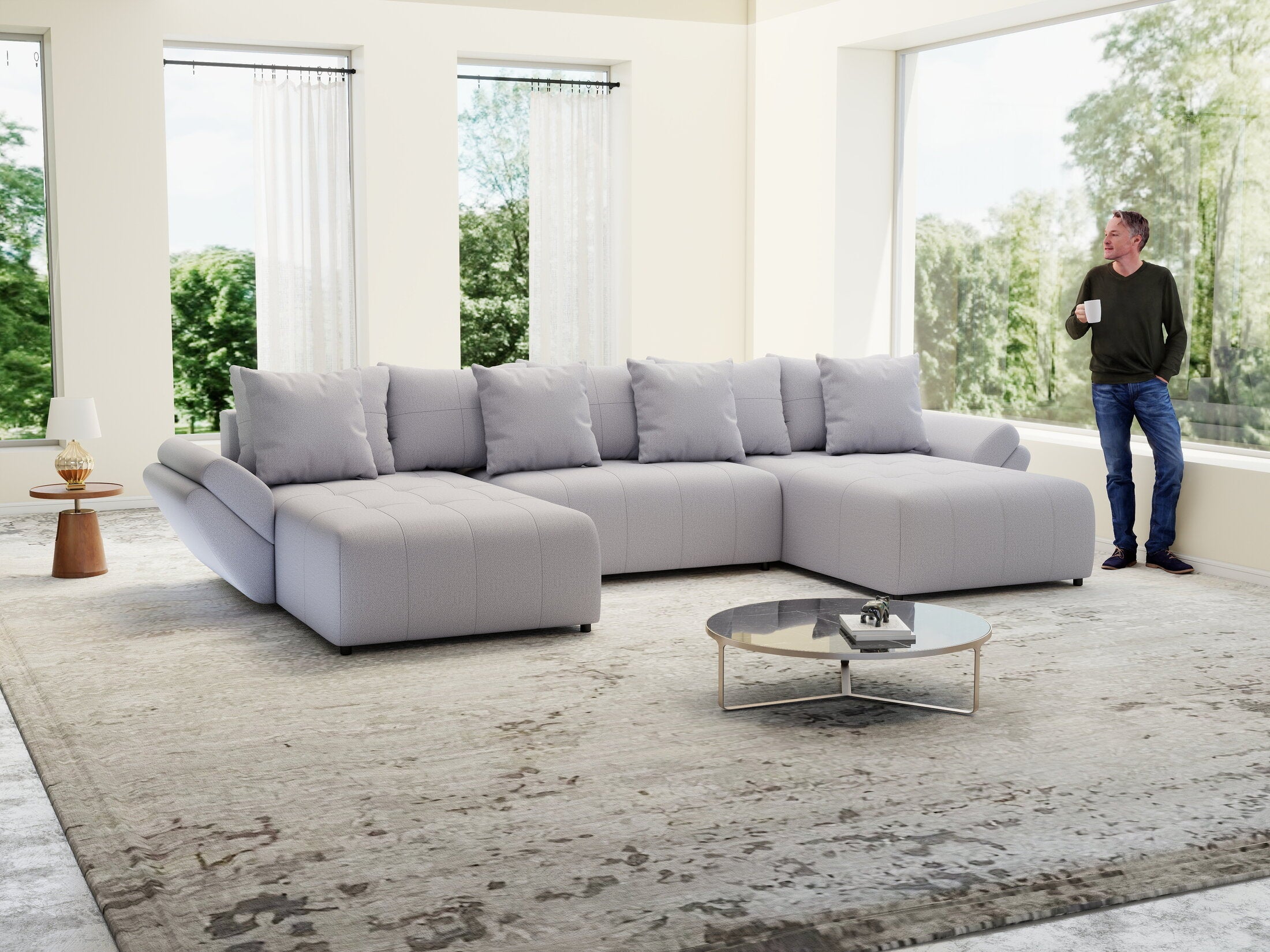 Colțar extensibil dumonde cu ladă de depozitare si sezut confortabil din spuma high-density, Berlin U Enjoy Gri 400x185 cm