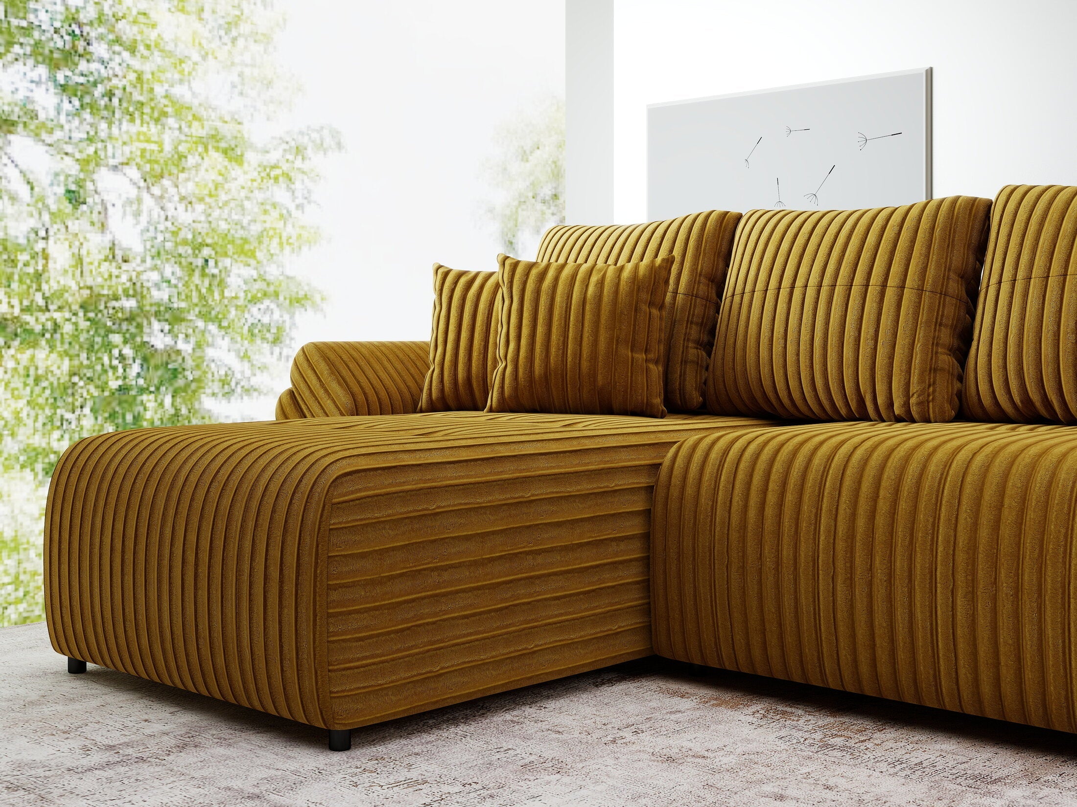 Colțar extensibil dumonde cu ladă de depozitare si sezut confortabil din spuma high-density, Berlin XL Ambience Mustar 350x185 cm