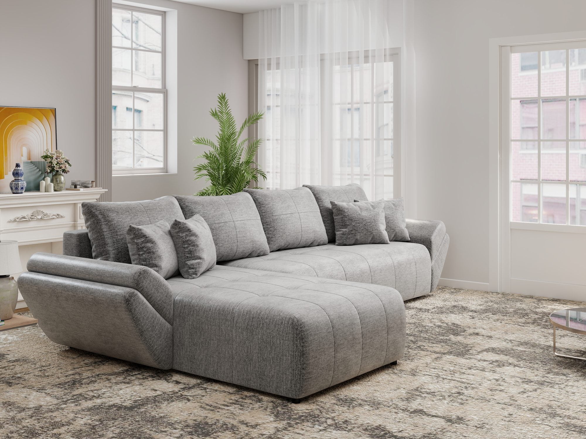 Colțar extensibil dumonde cu ladă de depozitare si sezut confortabil din spuma high-density, Berlin XL Monolith Gri 85 350x185 cm