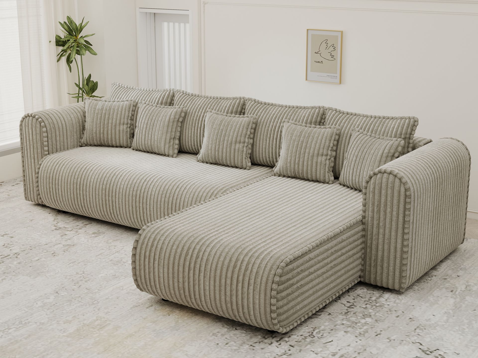 Colțar extensibil dumonde cu ladă de depozitare si sezut confortabil din spuma high-density, Monaco XL Tilia Capucino II 340x185 cm