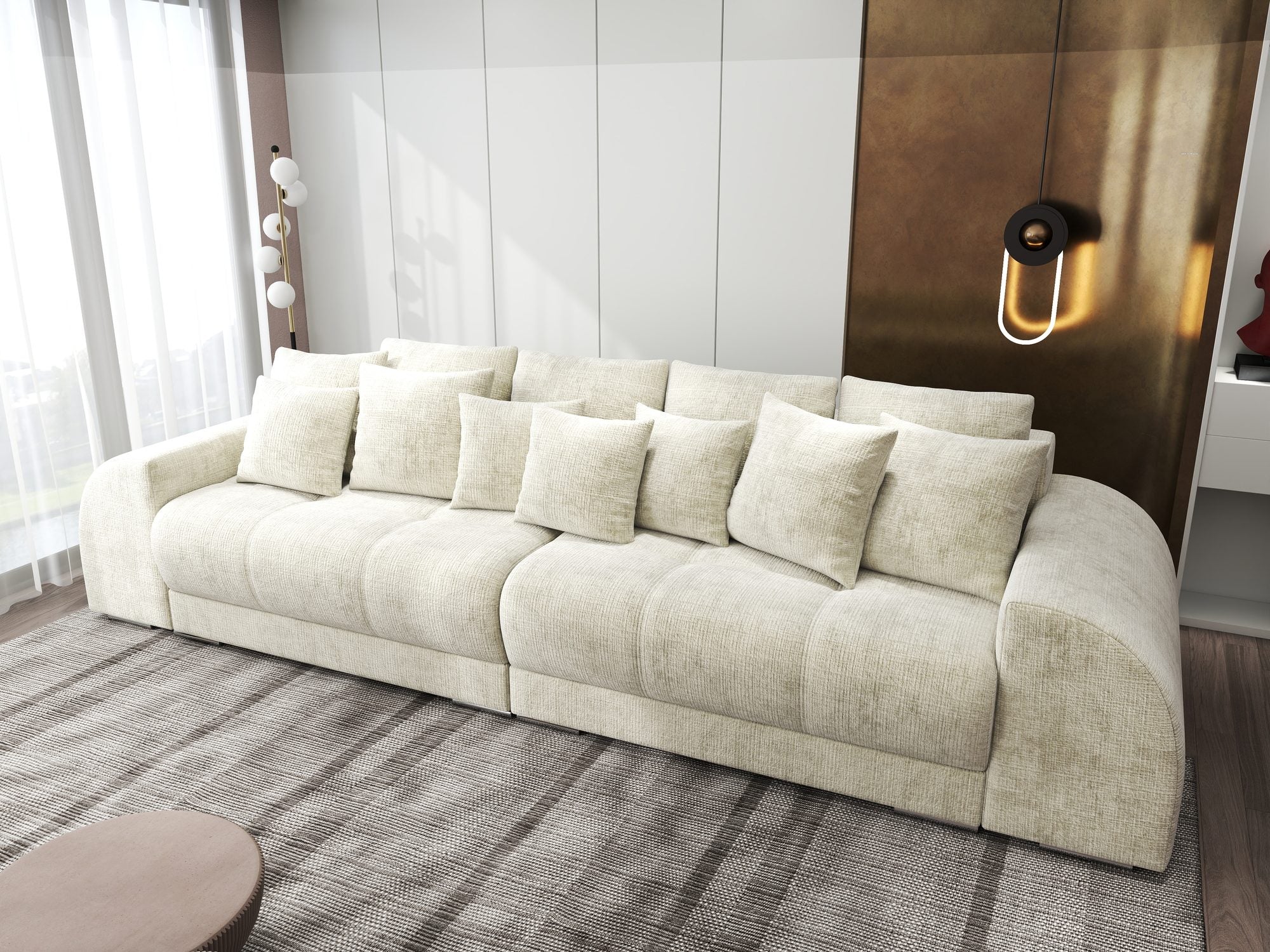 Canapea extensibilă dumonde cu 2 lăzi de depozitare si sezut confortabil din spuma high-density, Verona Cremona Alb 1 310x100 cm